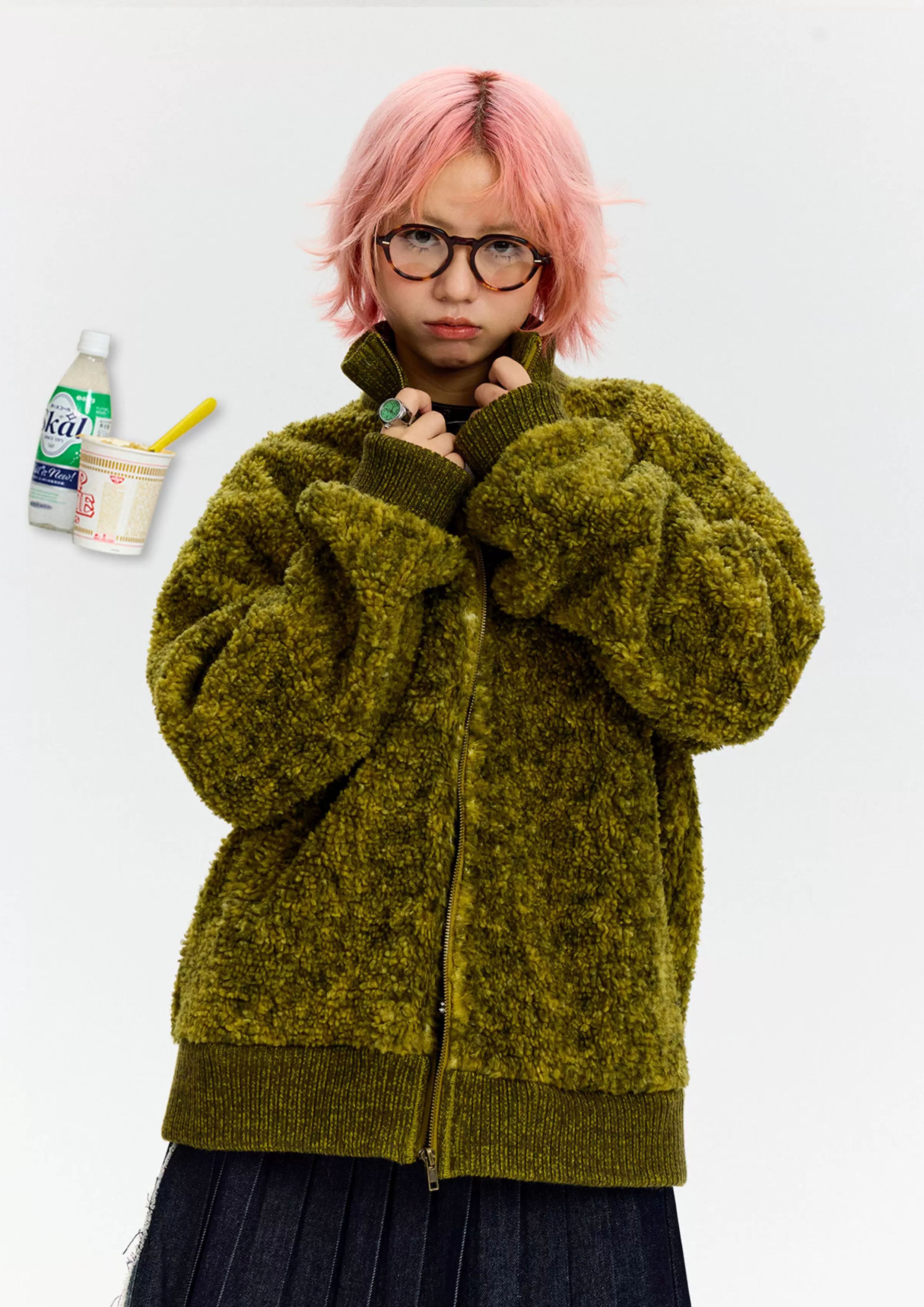 Teddy fleece bomber jacket - seaweed green