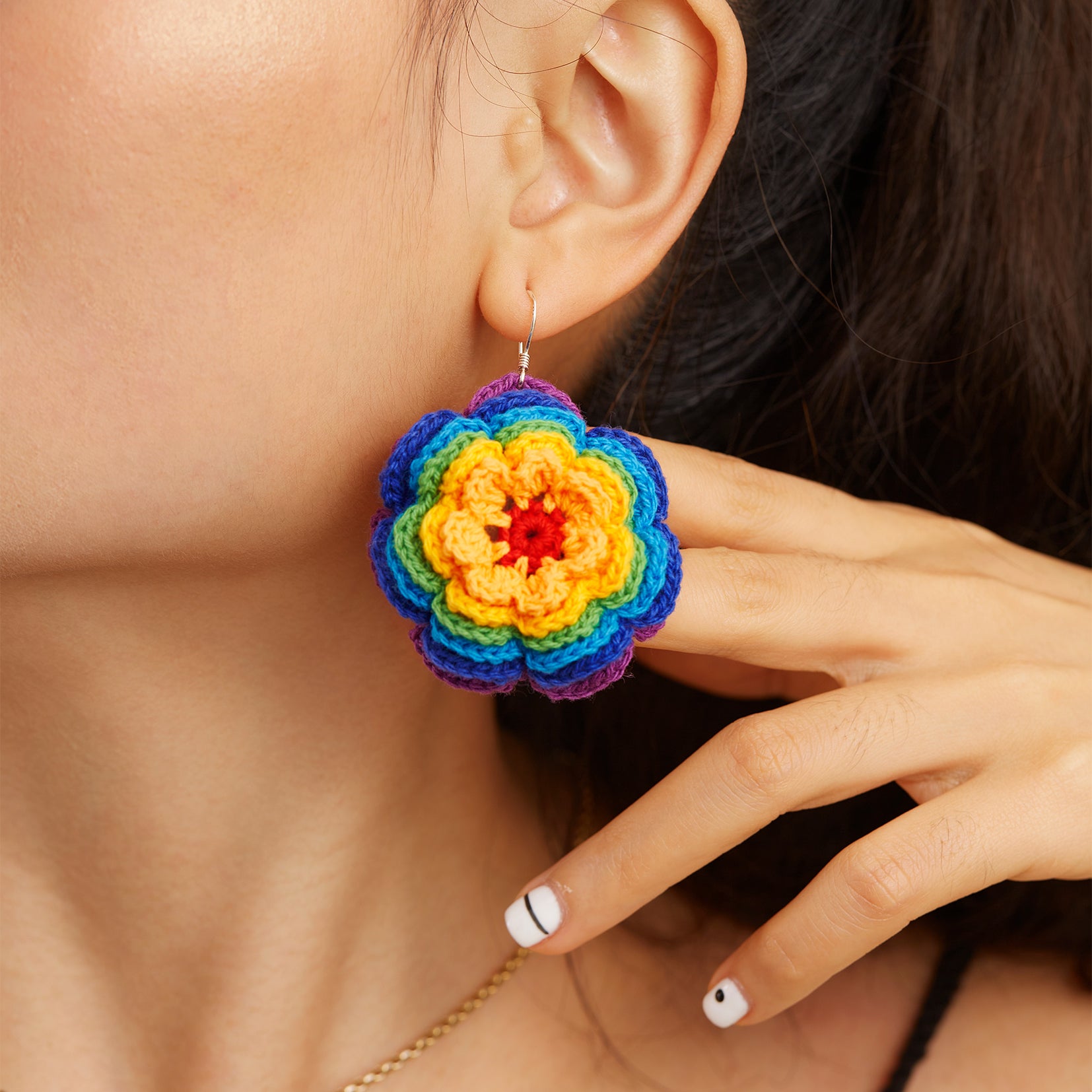 Rainbow flower crochet earrings