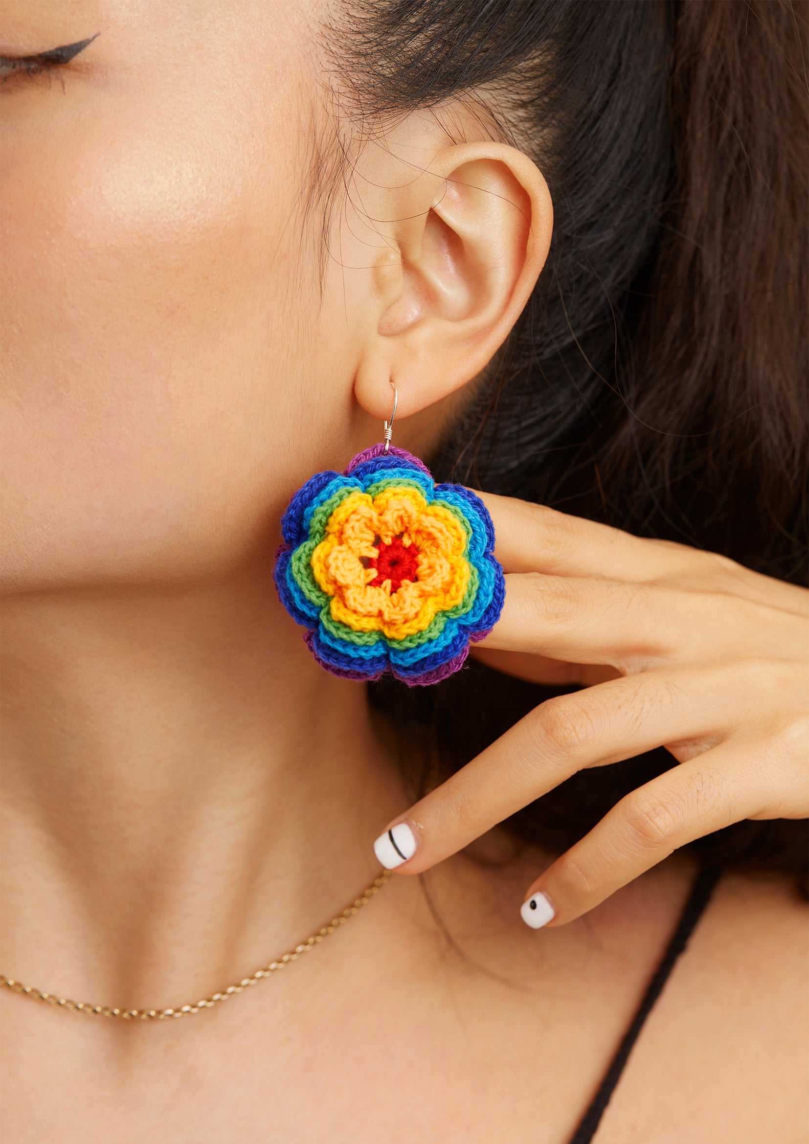 Rainbow flower crochet earrings