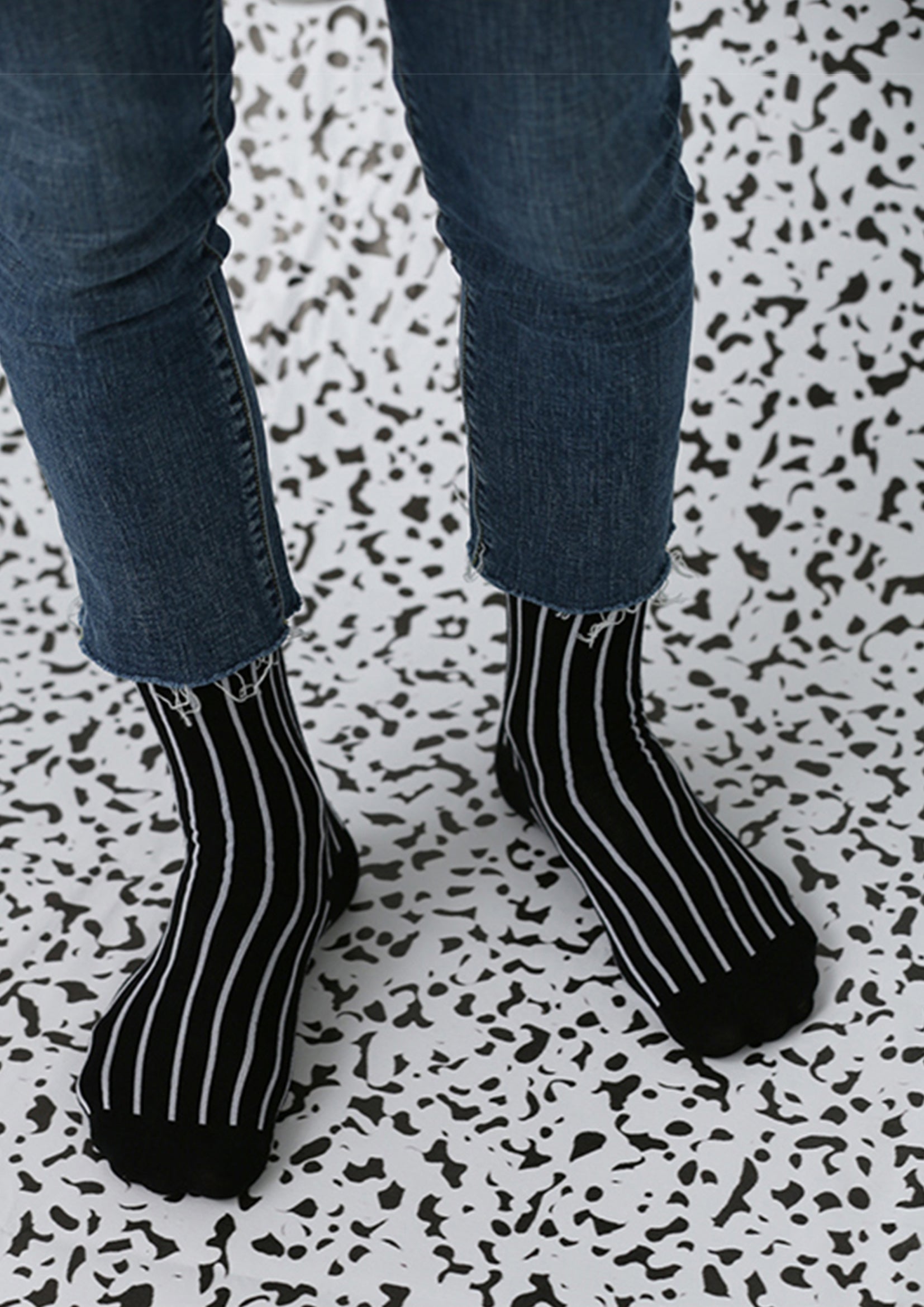 Basic striped mid-calf socks - black