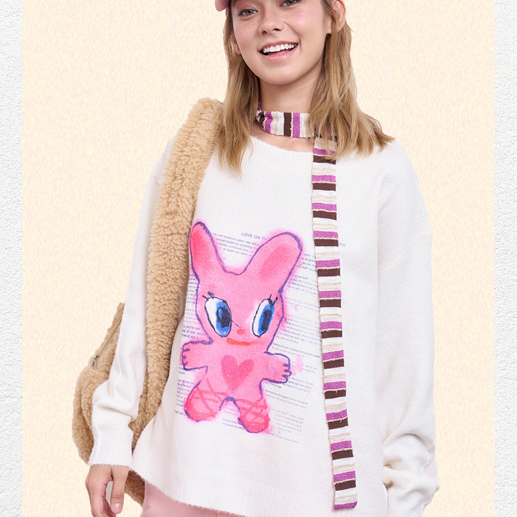 Pink bunny unisex knit jumper - white