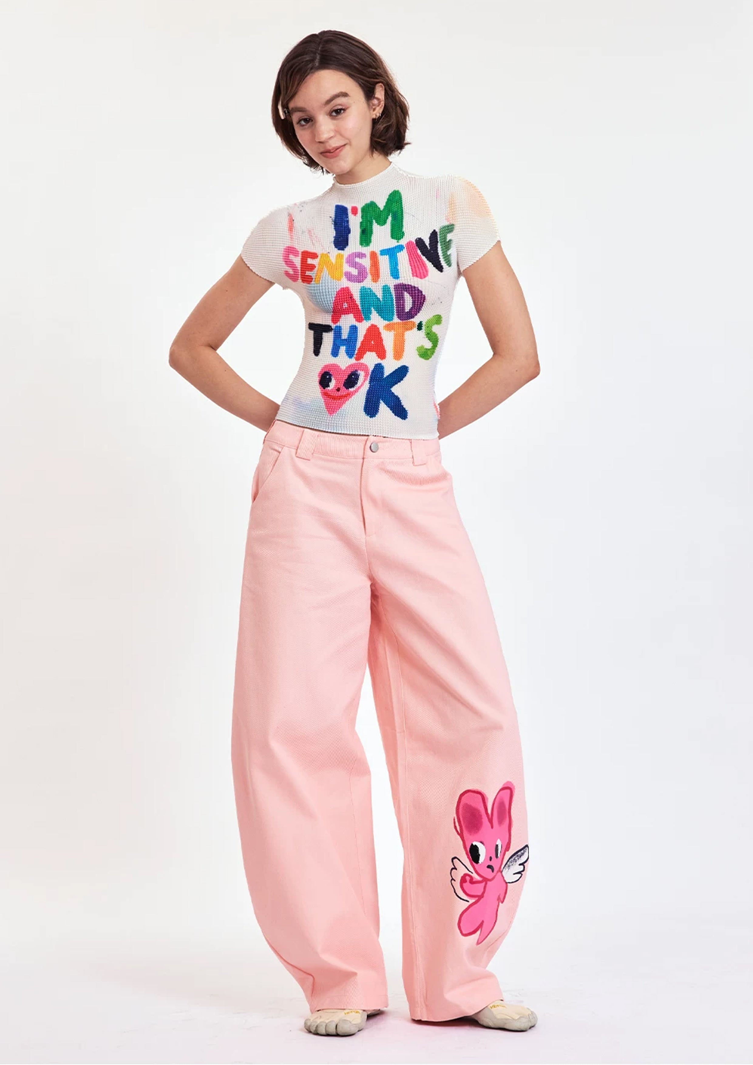 Typography crinkle stretch crop tee - white