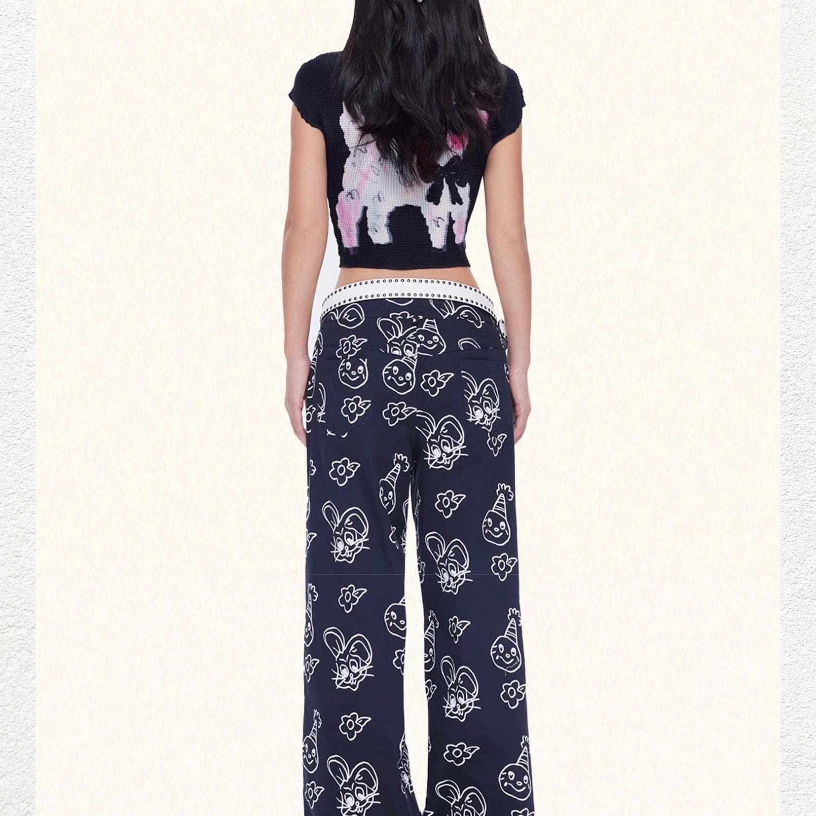 Illustration wide leg pants - black