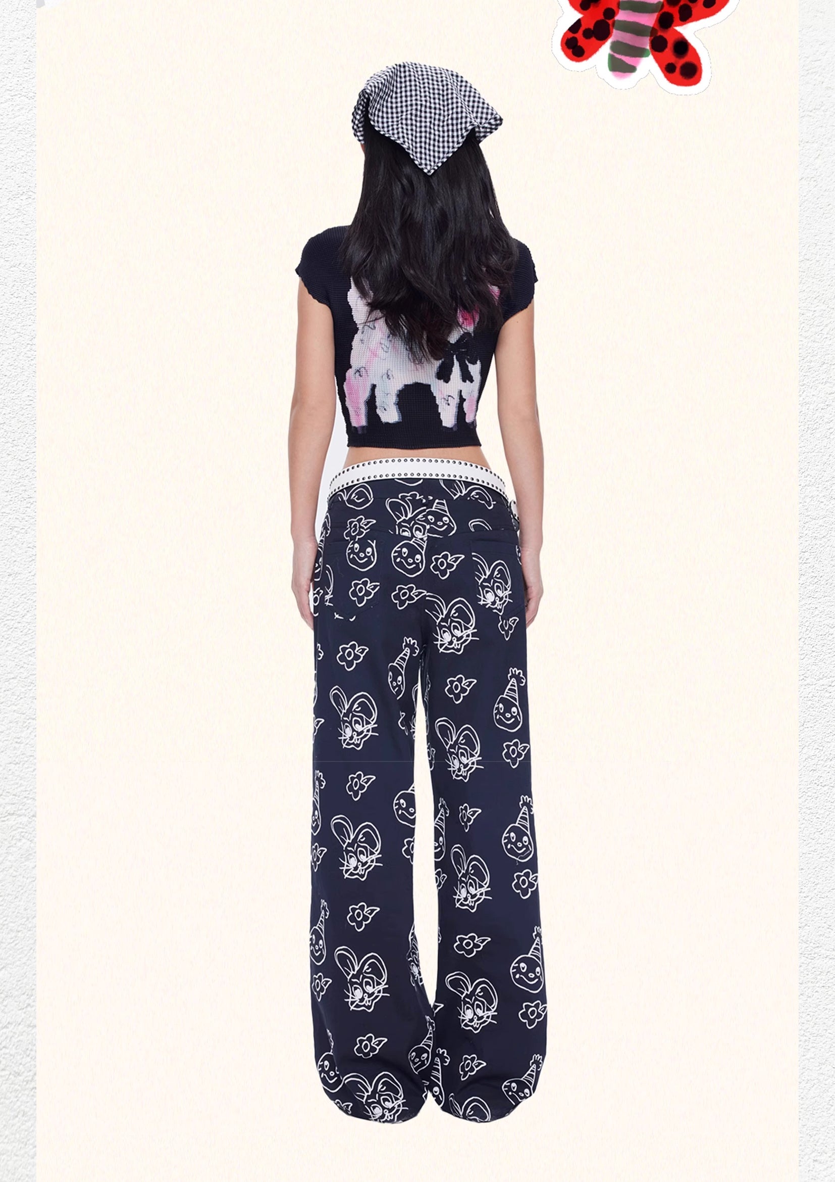 Illustration wide leg pants - black