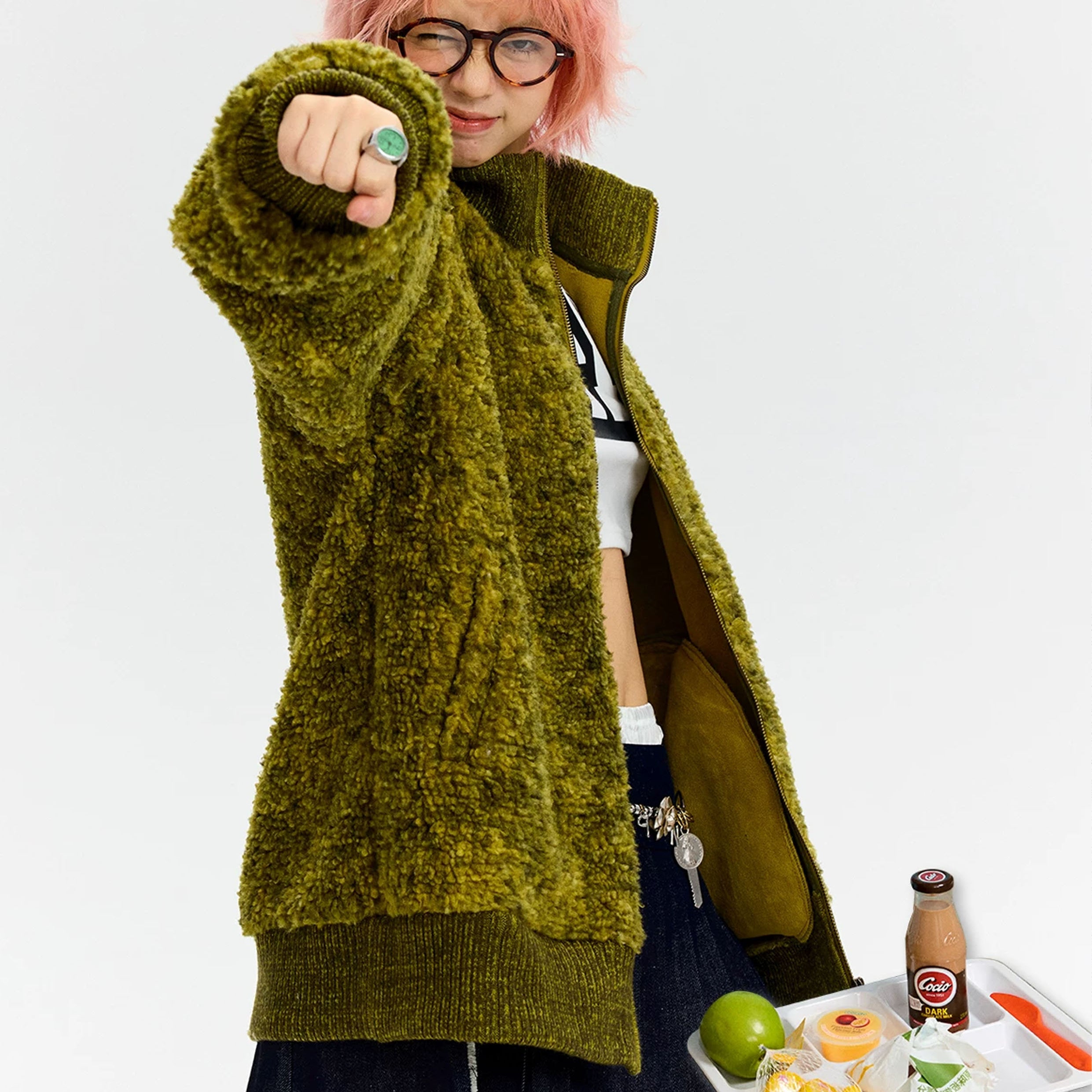 Teddy fleece bomber jacket - seaweed green