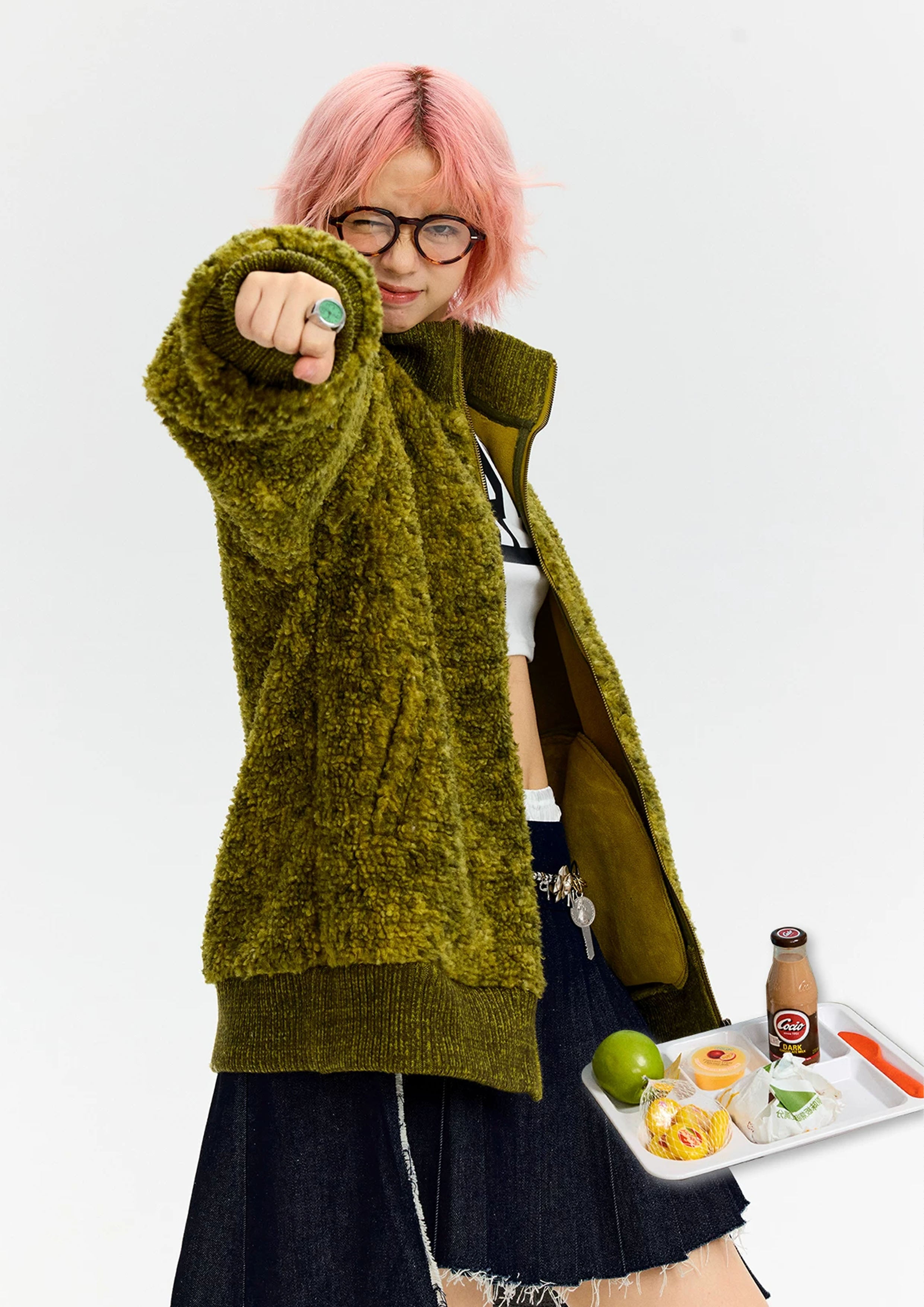 Teddy fleece bomber jacket - seaweed green