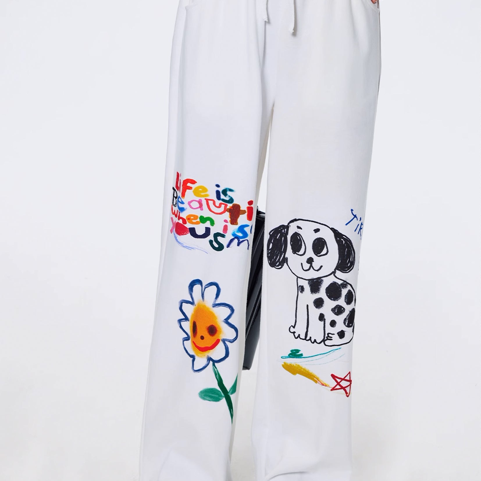 Illustration wide leg pants - white