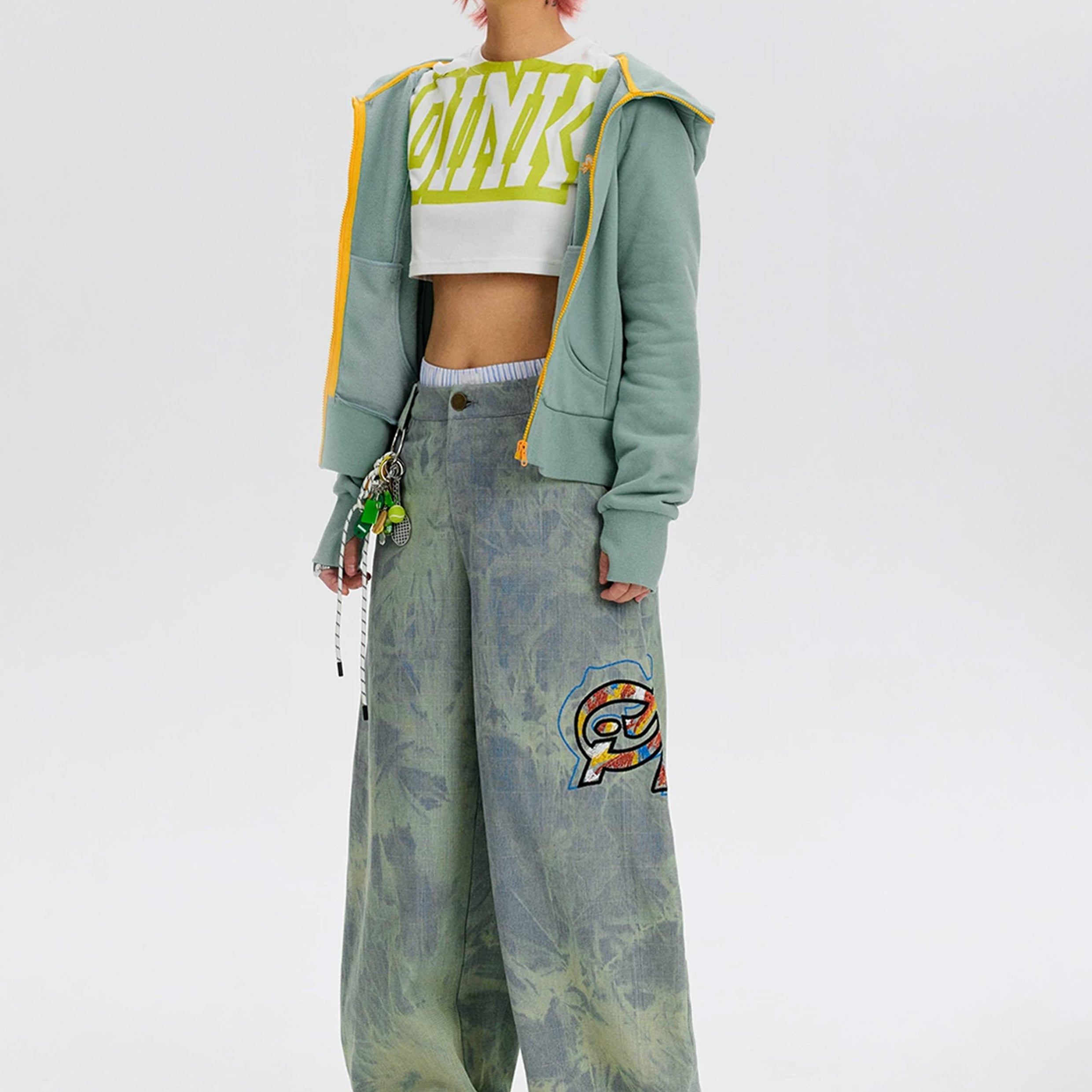 Tie dye bleach baggy barrel jeans - sun-faded blue