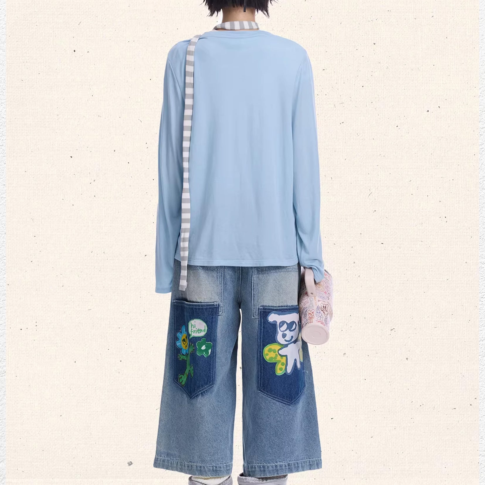 Three hearts wide leg denim shorts - washed blue