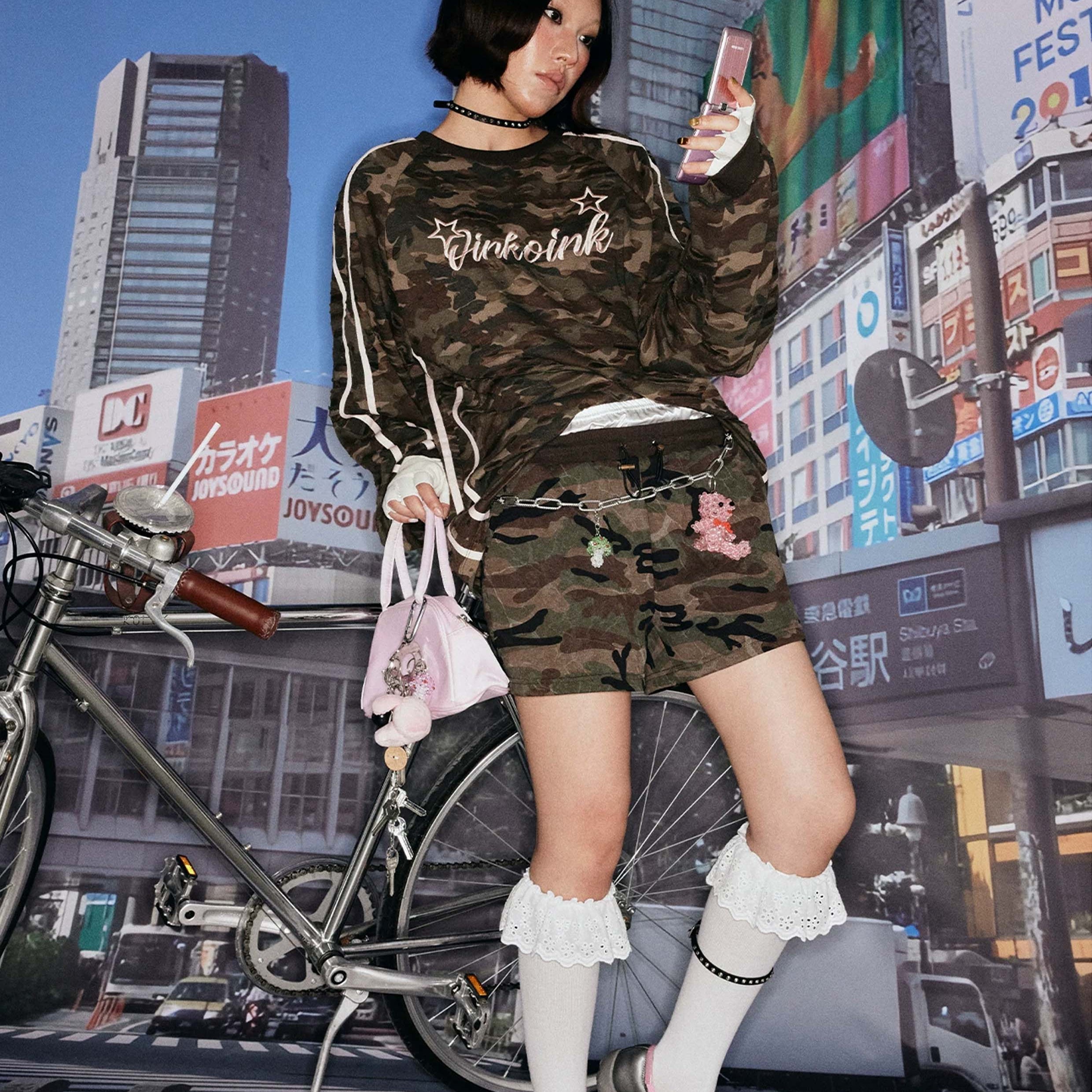 Camouflage distressed baseball jumper - army green