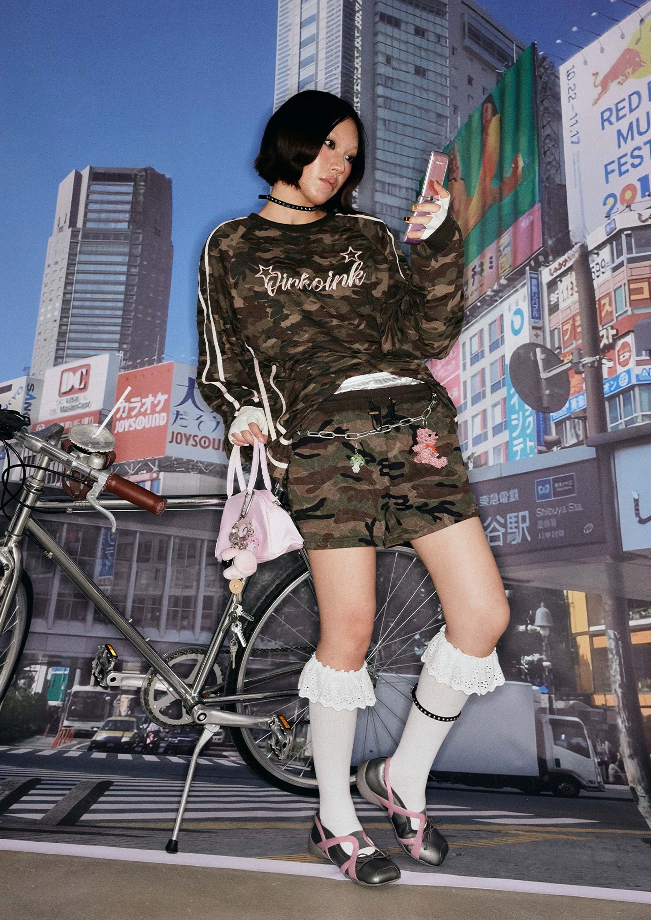 Camouflage distressed baseball jumper - army green