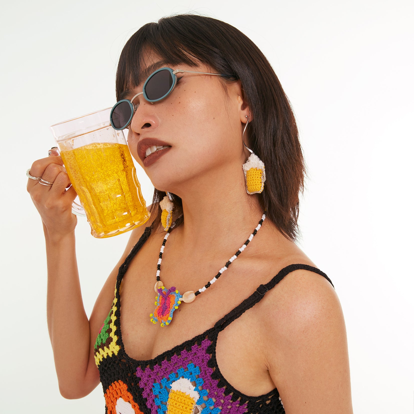 Beer crochet earrings - yellow