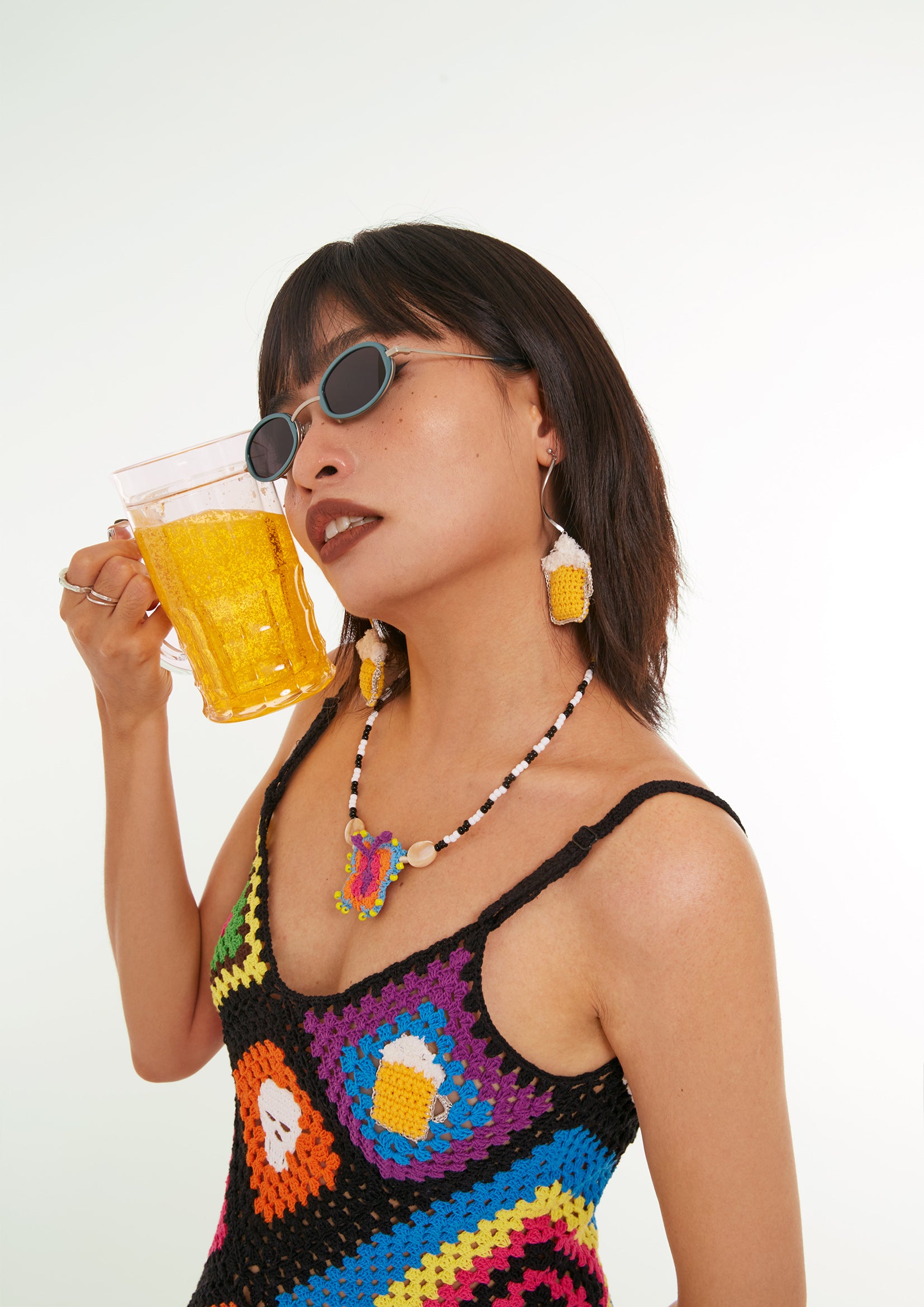 Beer crochet earrings - yellow