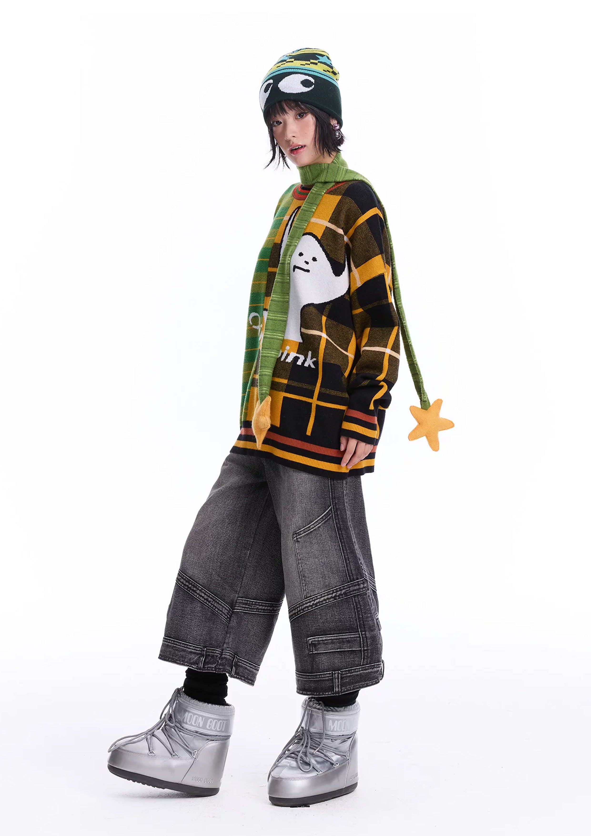 Ghost splice knit jumper - green & orange