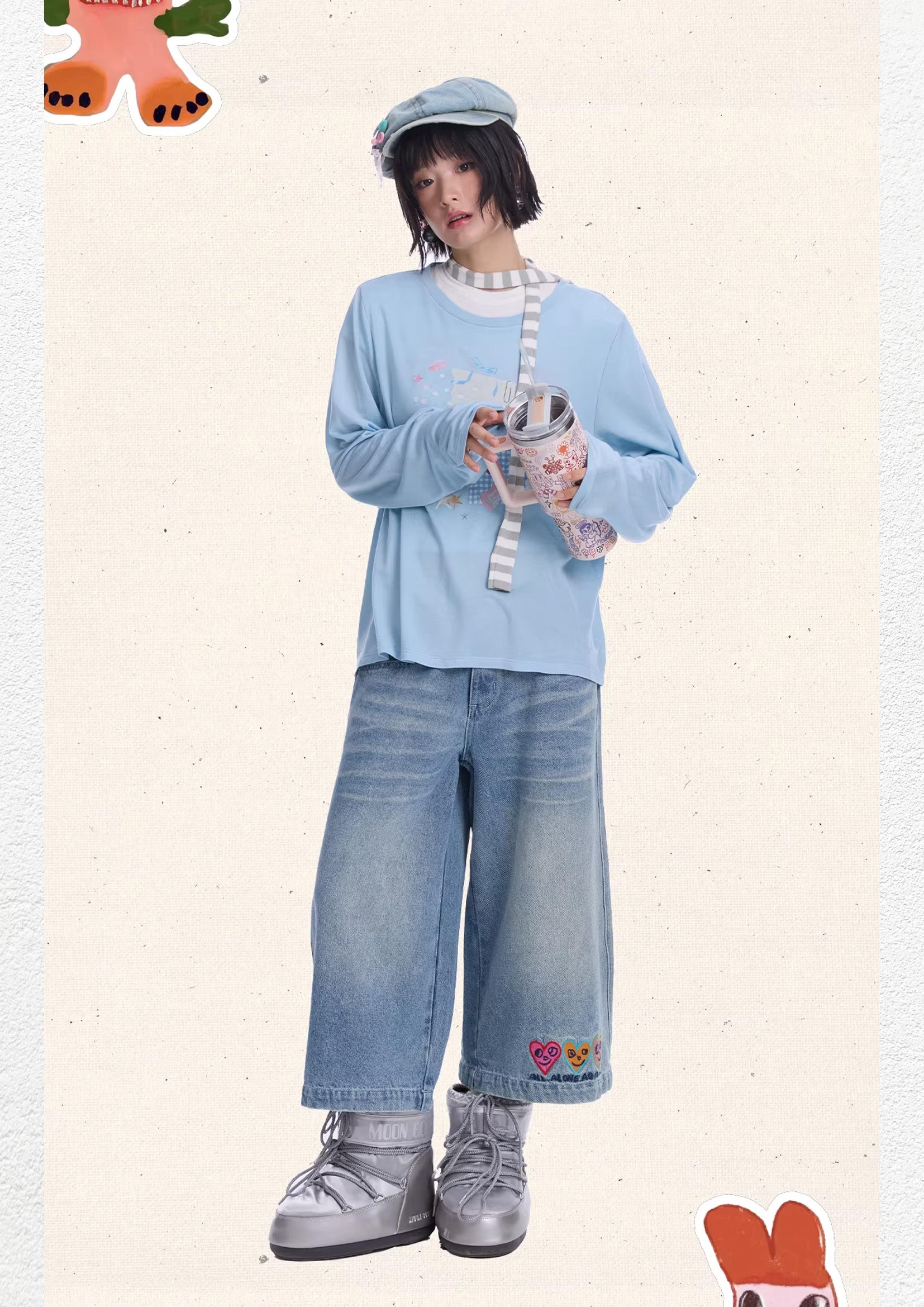 Three hearts wide leg denim shorts - washed blue