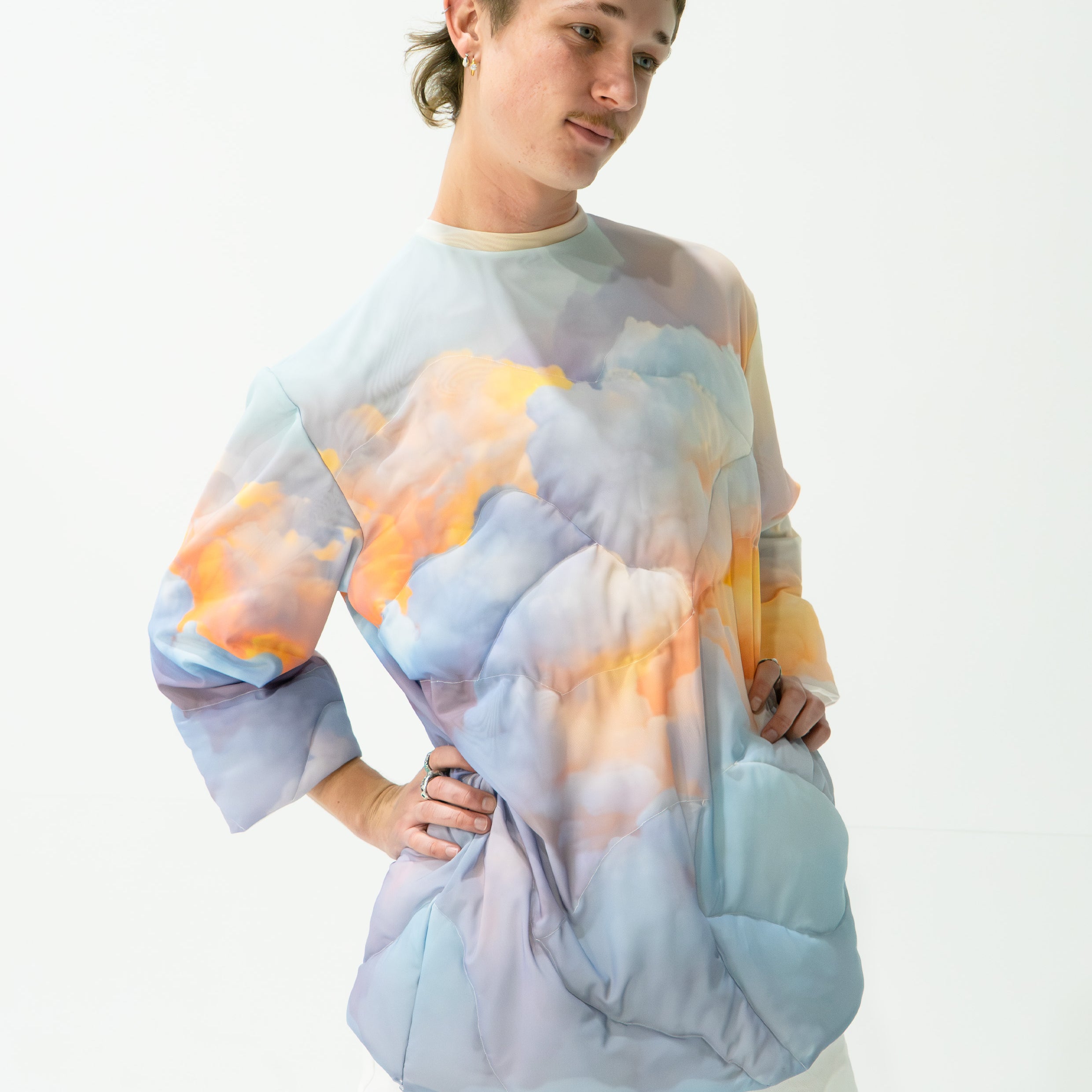 'Clouds' quilted mesh jumper - baby blue
