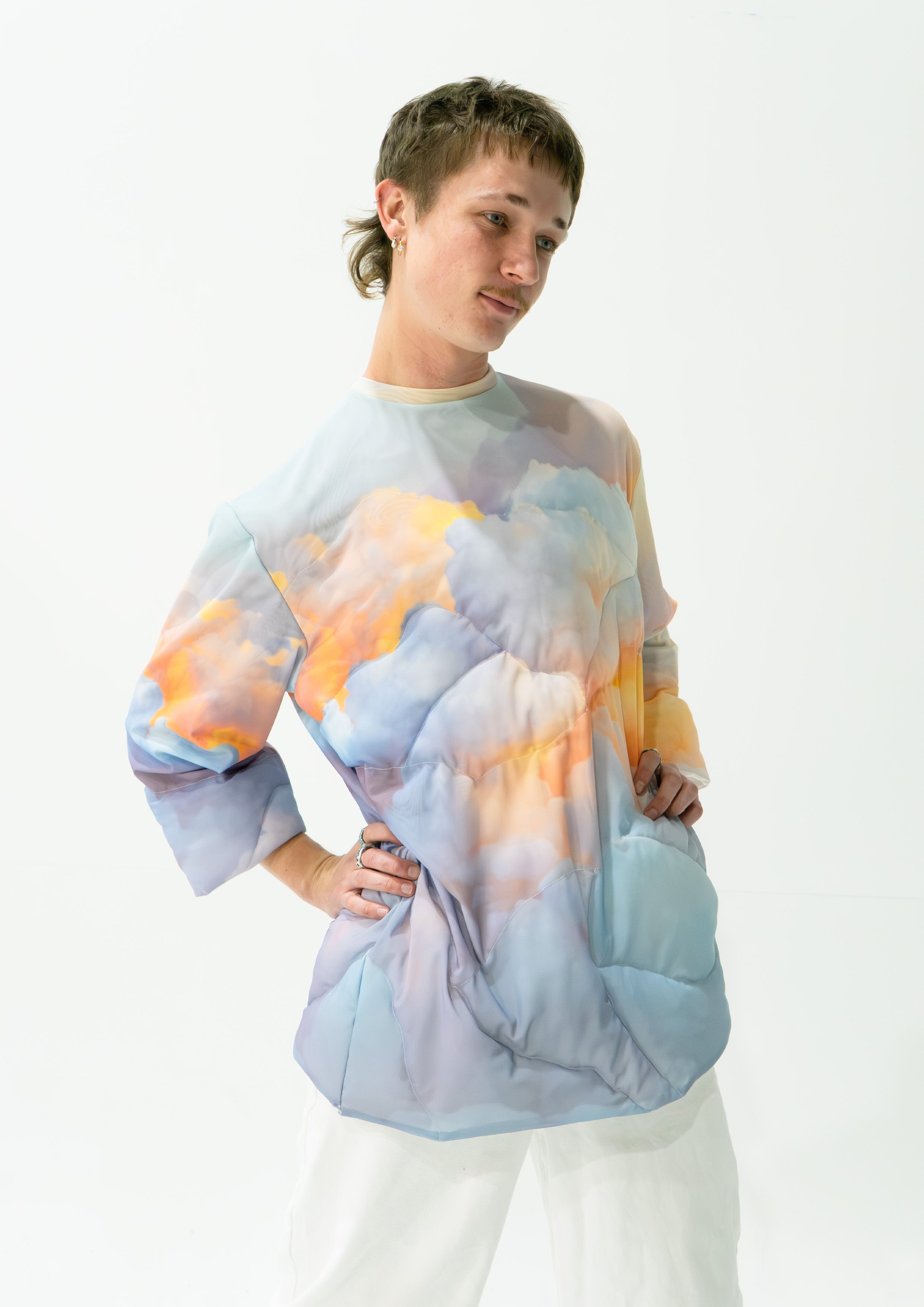 'Clouds' quilted mesh jumper - baby blue