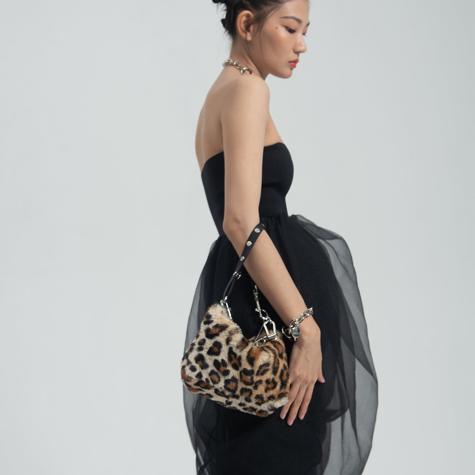 Faux fur shoulder/hand bag - leopard