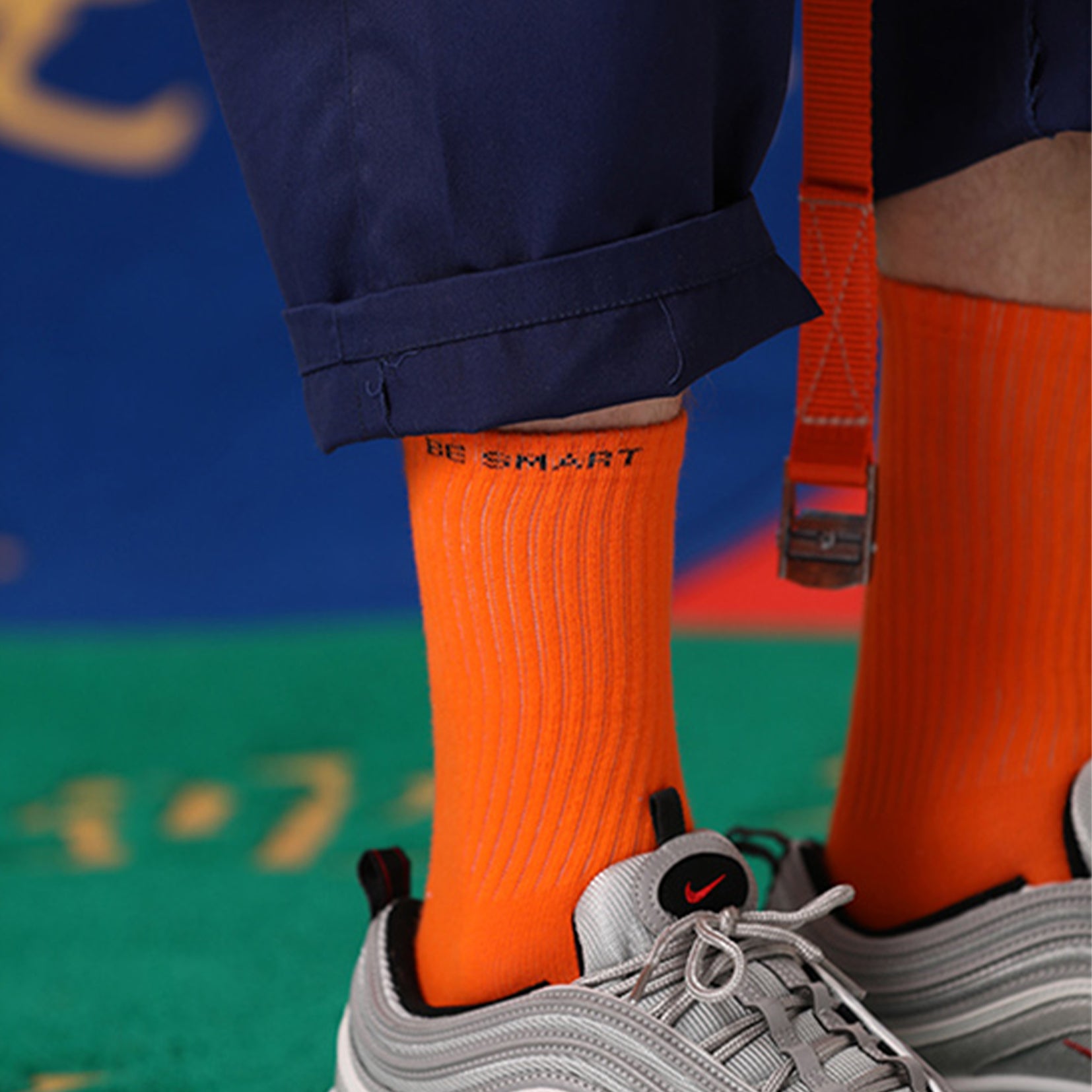 Neon ribbed mid-calf sock - orange
