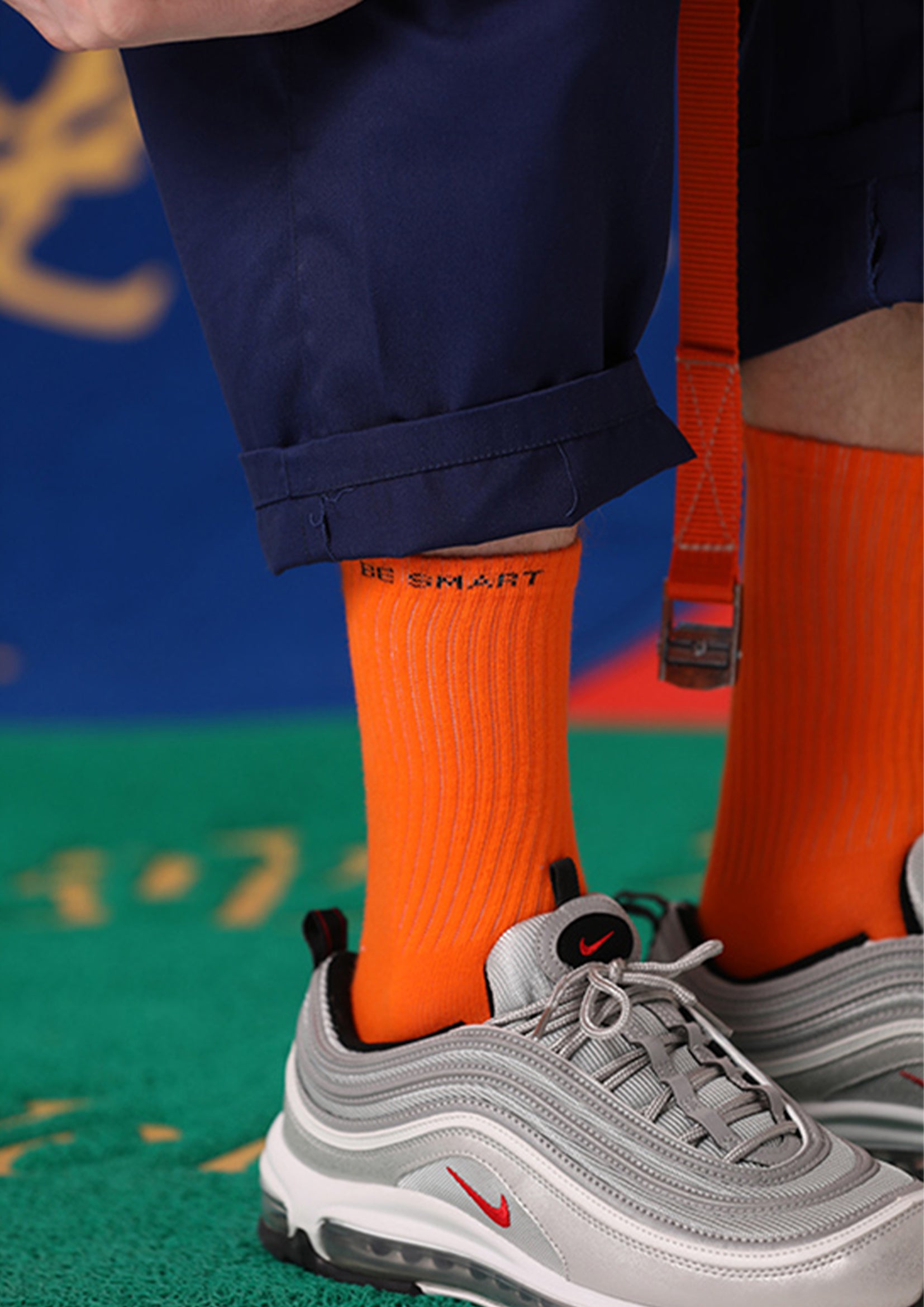 Neon ribbed mid-calf sock - orange