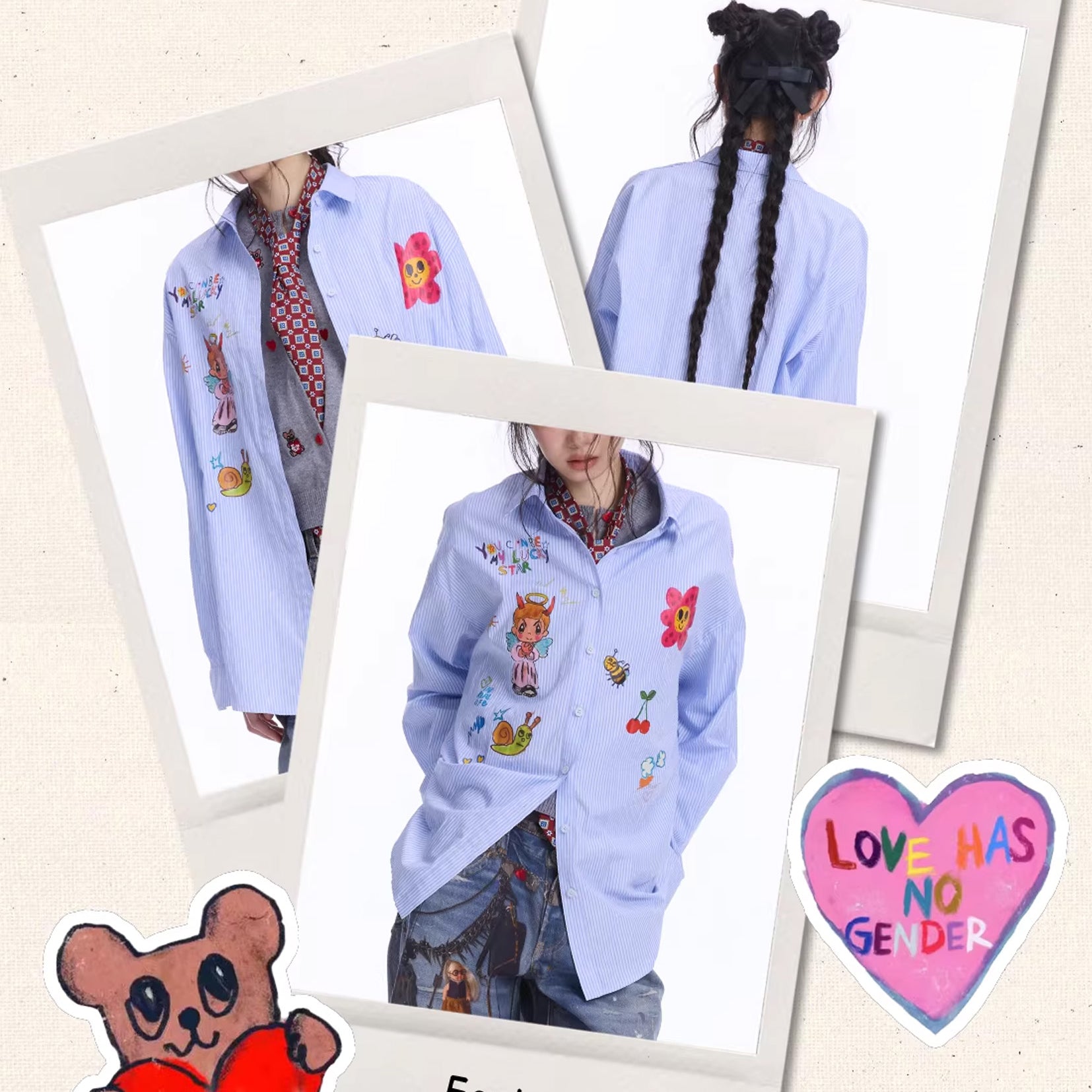 Illustration striped oversized shirt - light blue