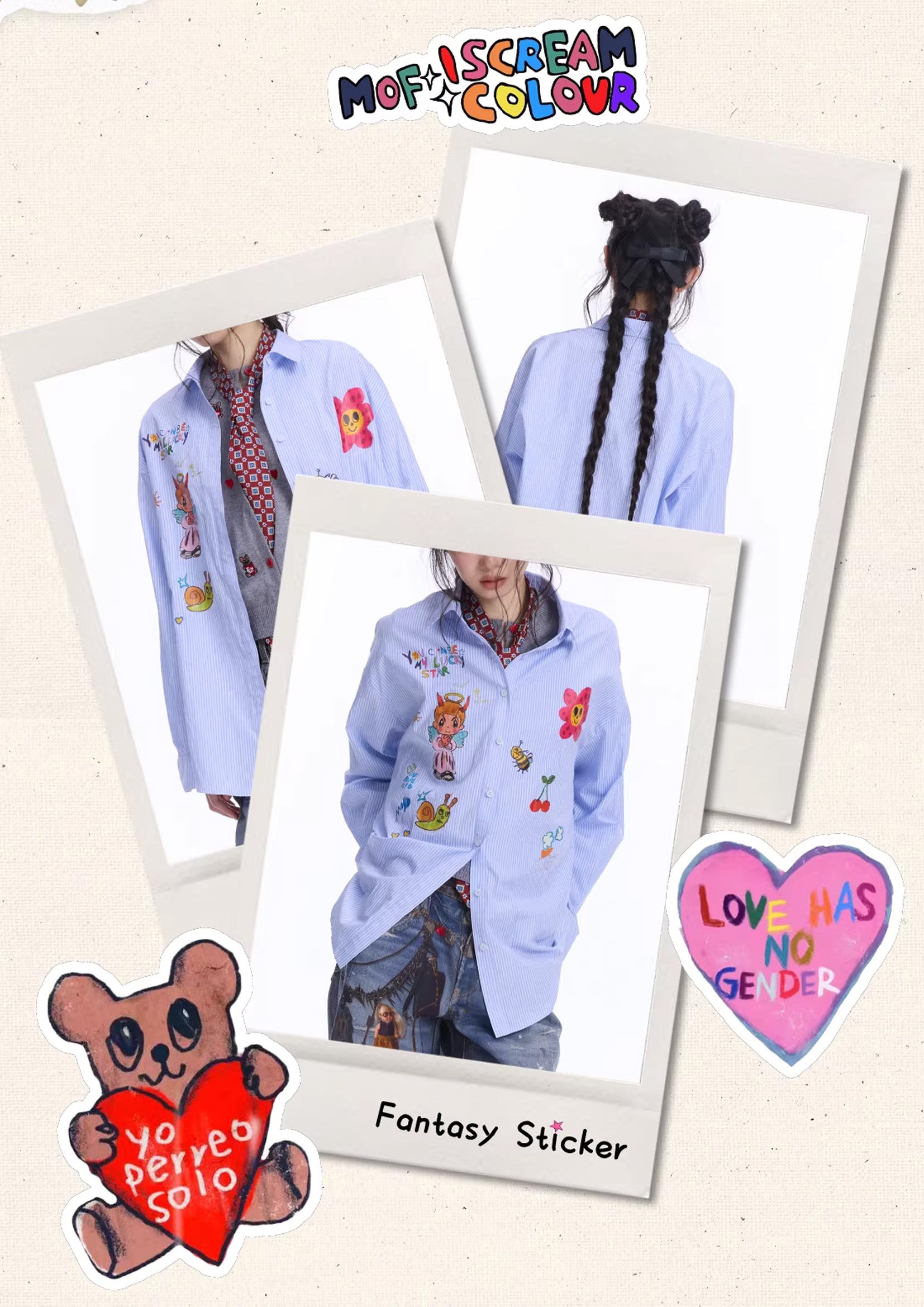 Illustration striped oversized shirt - light blue