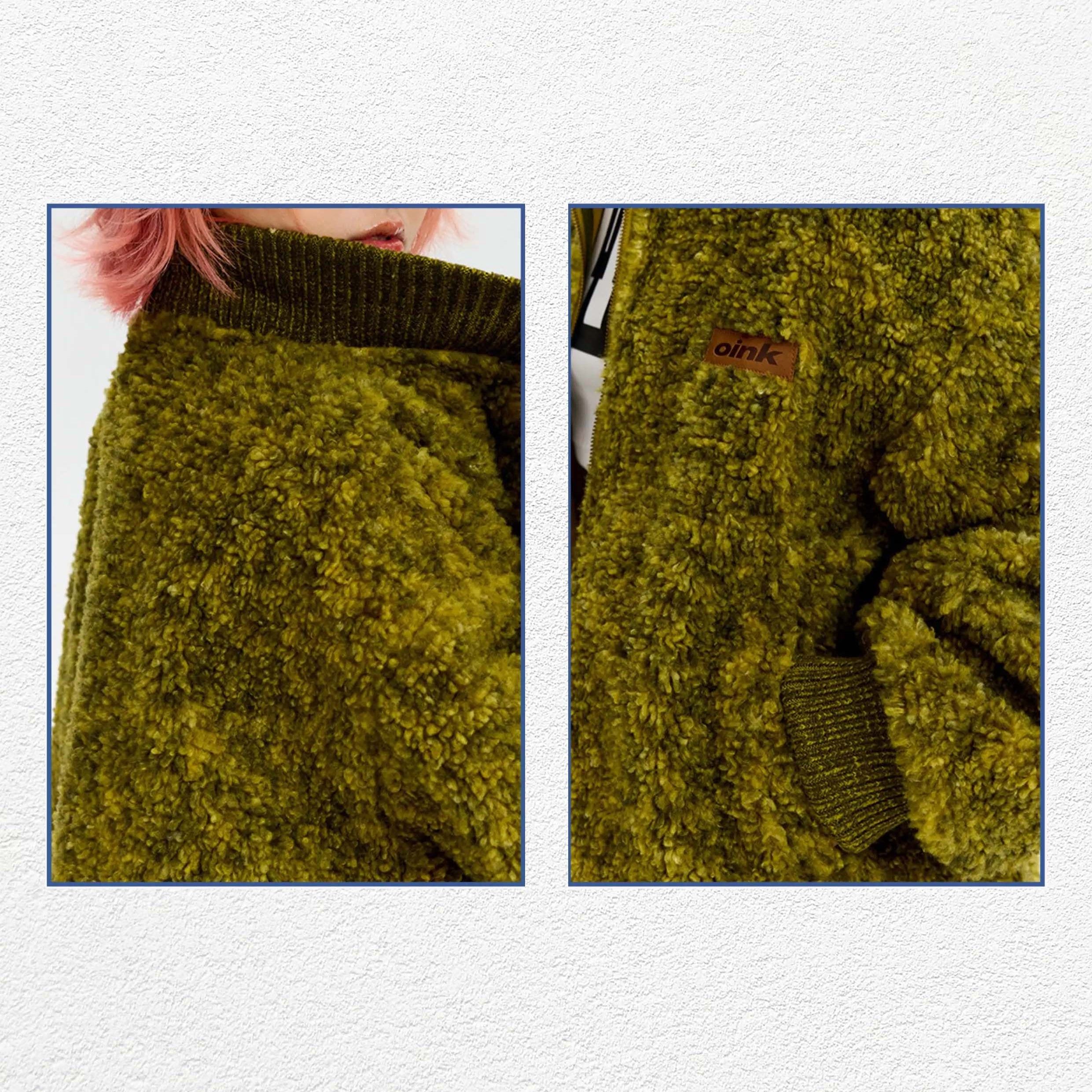 Teddy fleece bomber jacket - seaweed green