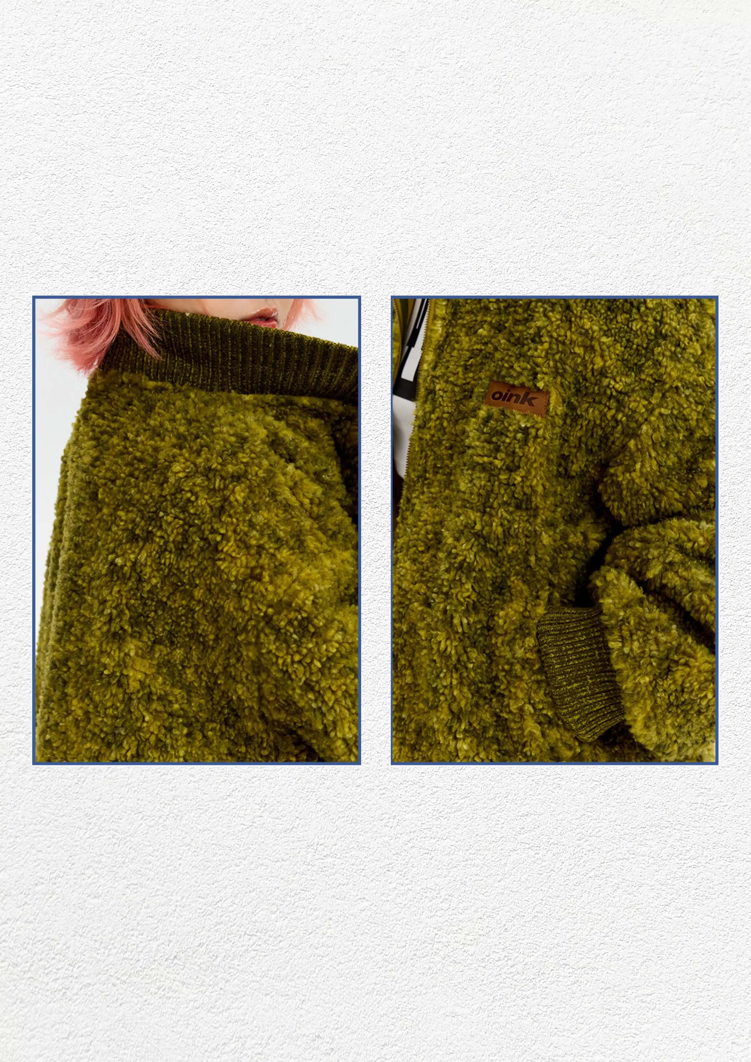 Teddy fleece bomber jacket - seaweed green