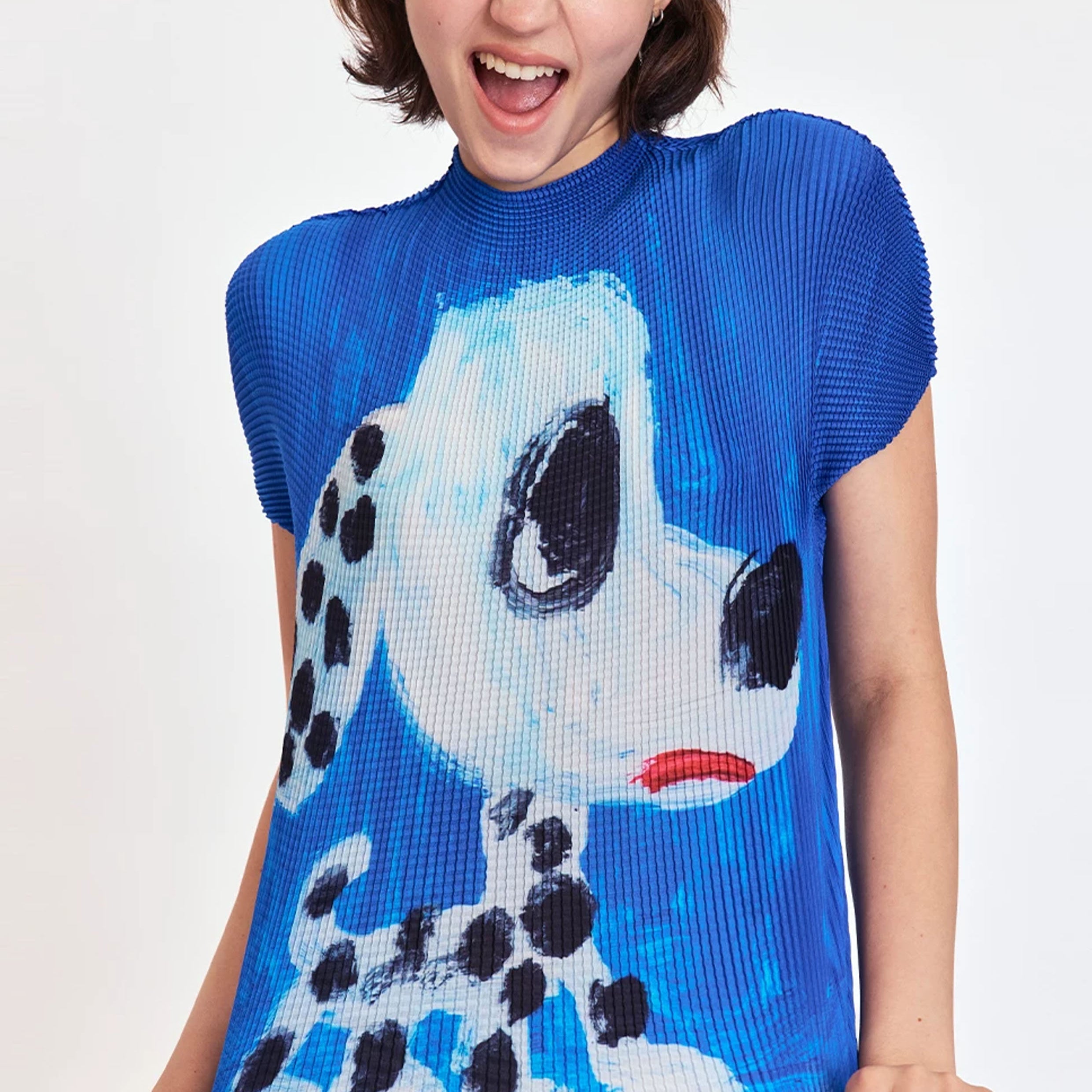 Spotted puppy crinkle stretch crop tee - blue