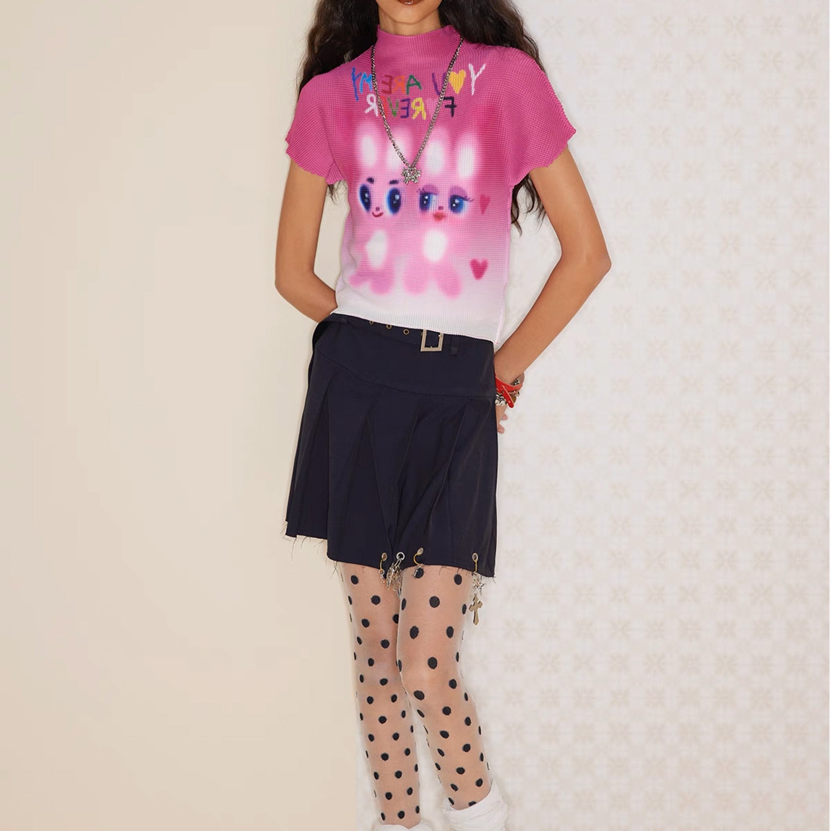Pink bunny crinkle stretch tee - pink