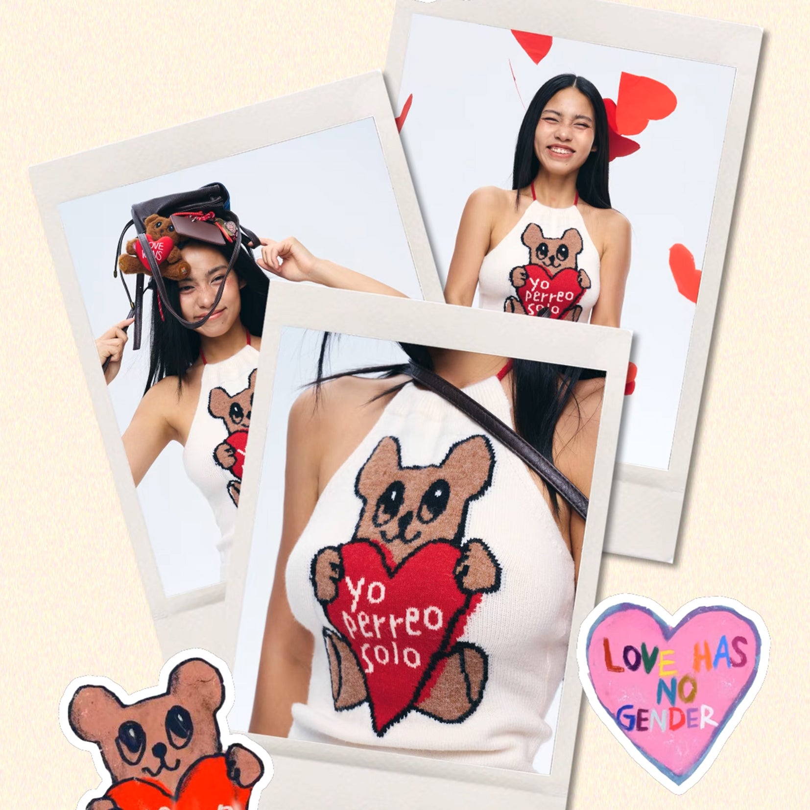 Love bear knit halter top - off-white