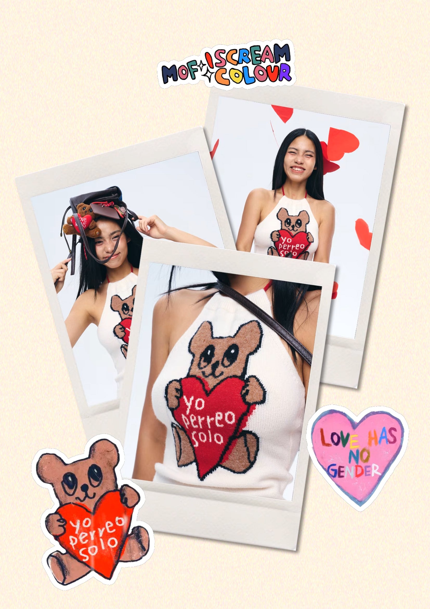 Love bear knit halter top - off-white