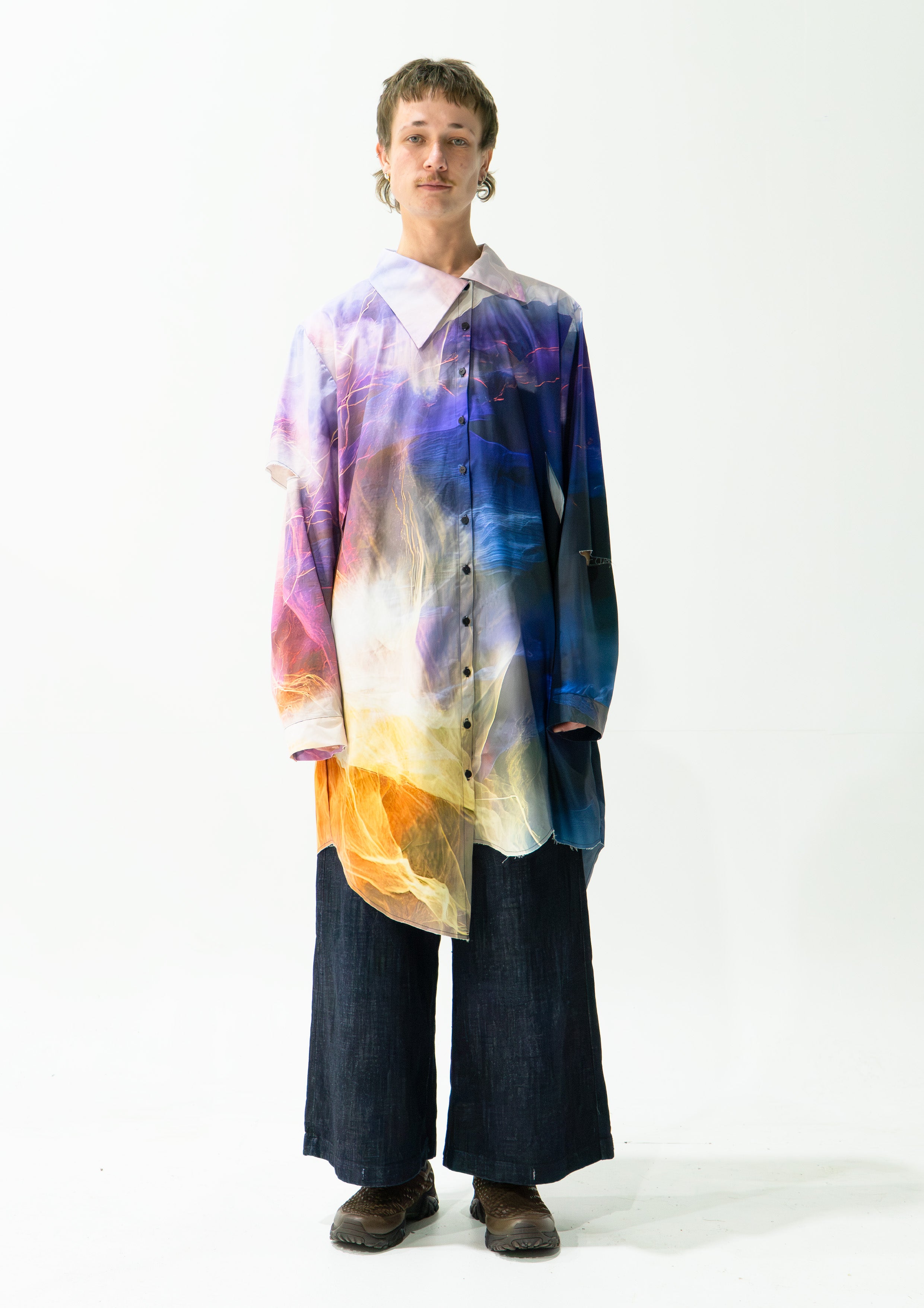 'Thunderstorm' asymmetric shirt - navy