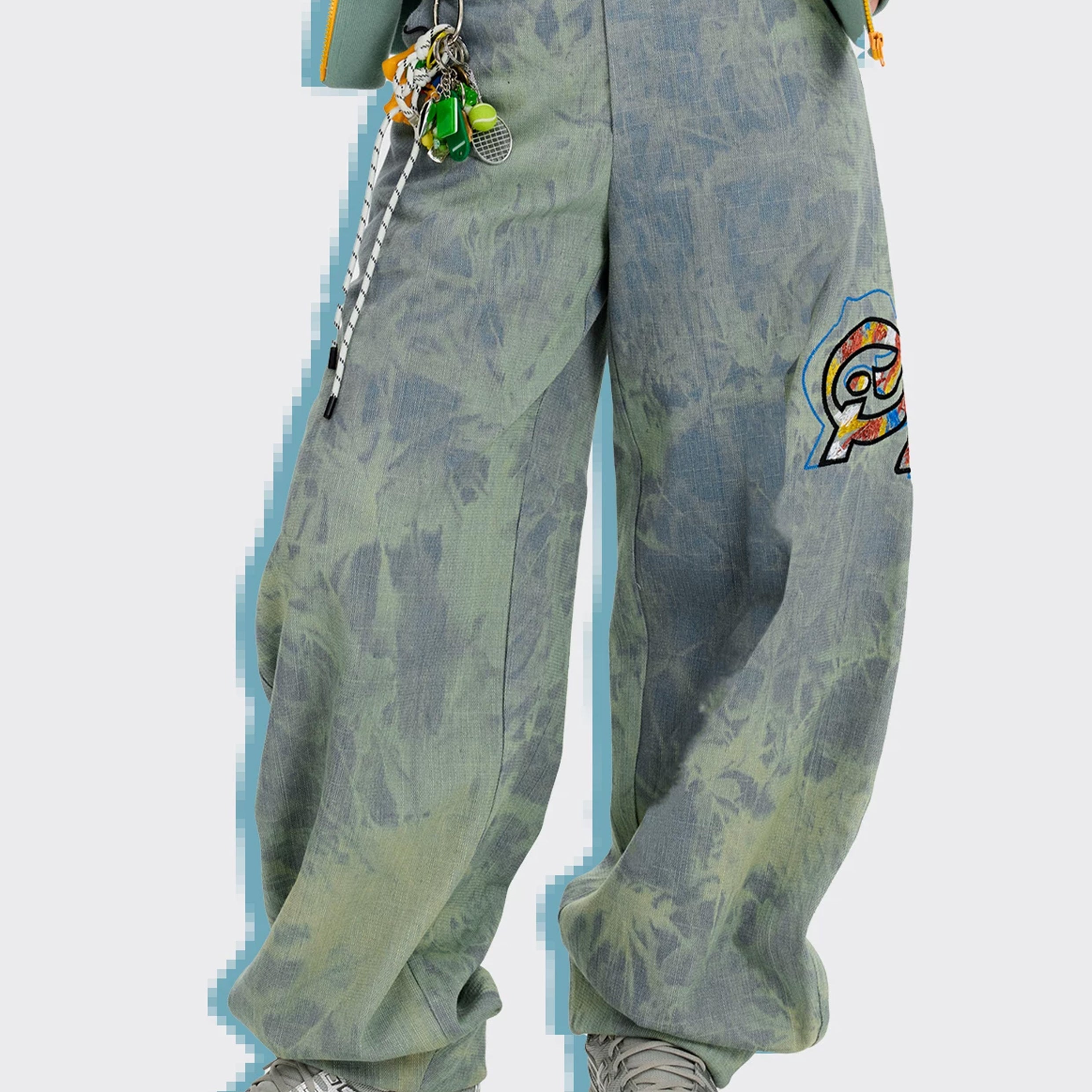 Tie dye bleach baggy barrel jeans - sun-faded blue