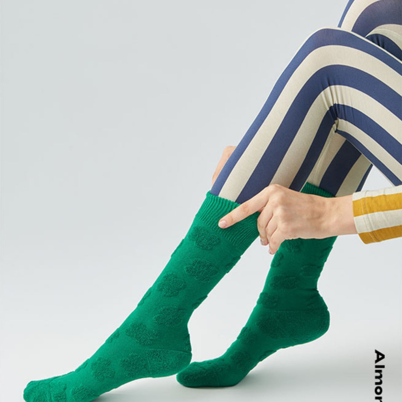 Terry jacquard mid-calf sock in forest