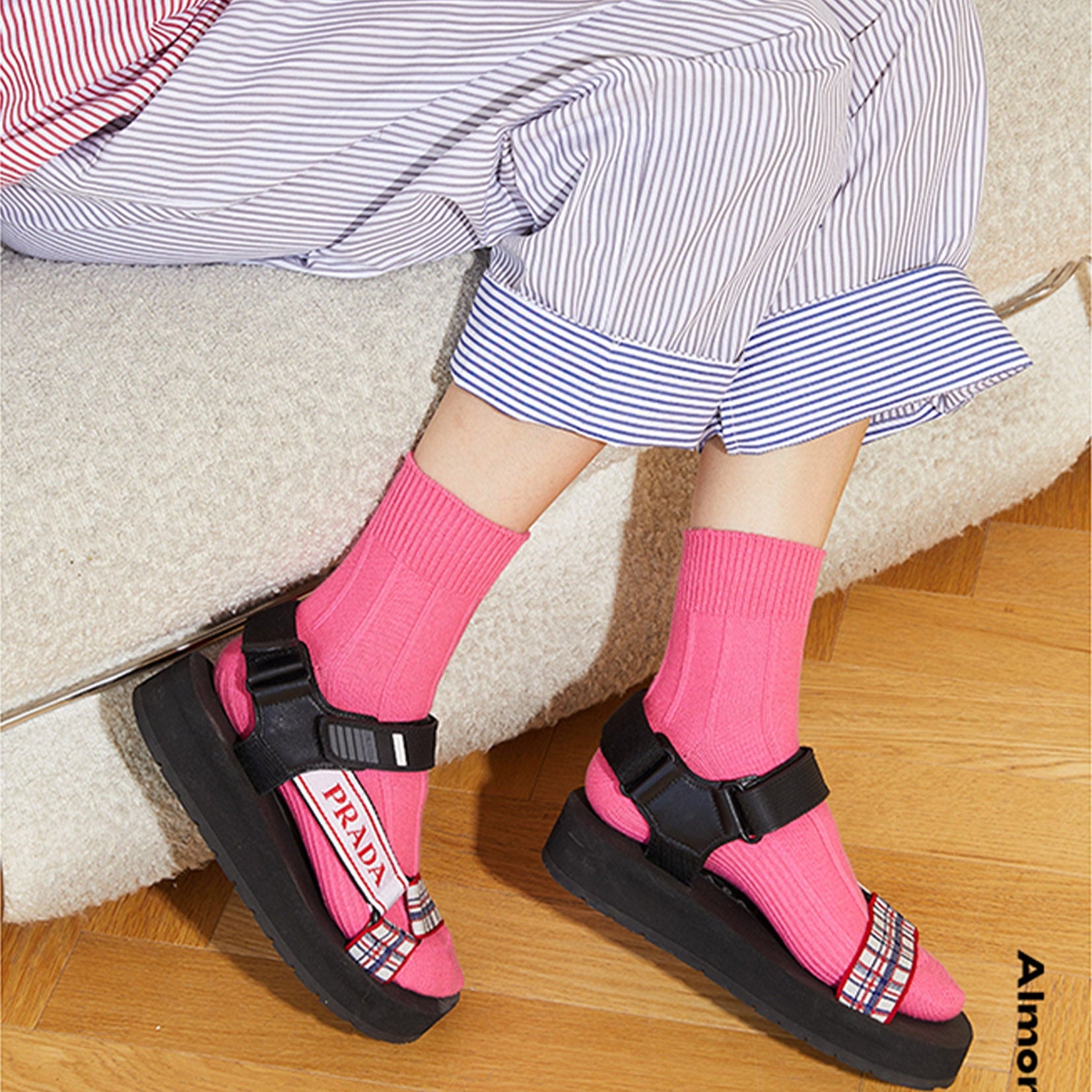 Ribbed ankle sock in pink