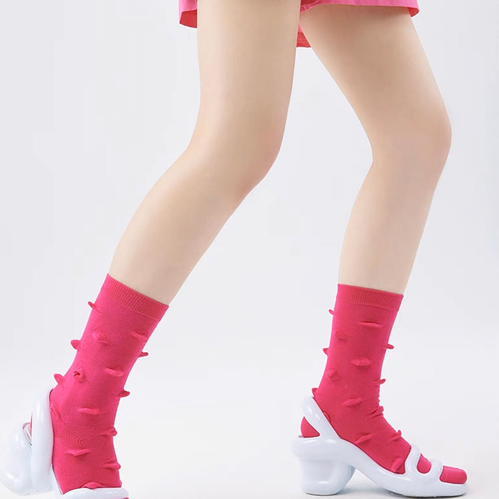 Hedgehog bumpy mid-calf sock - hot pink