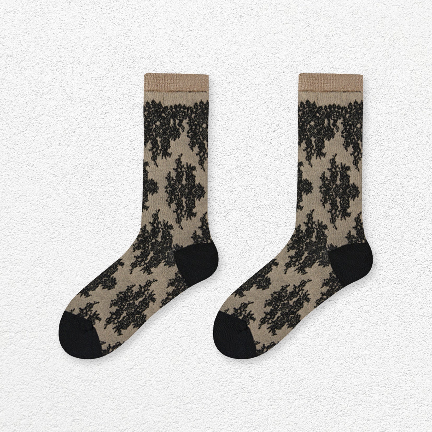 Lace jacquard mid-calf sock - black