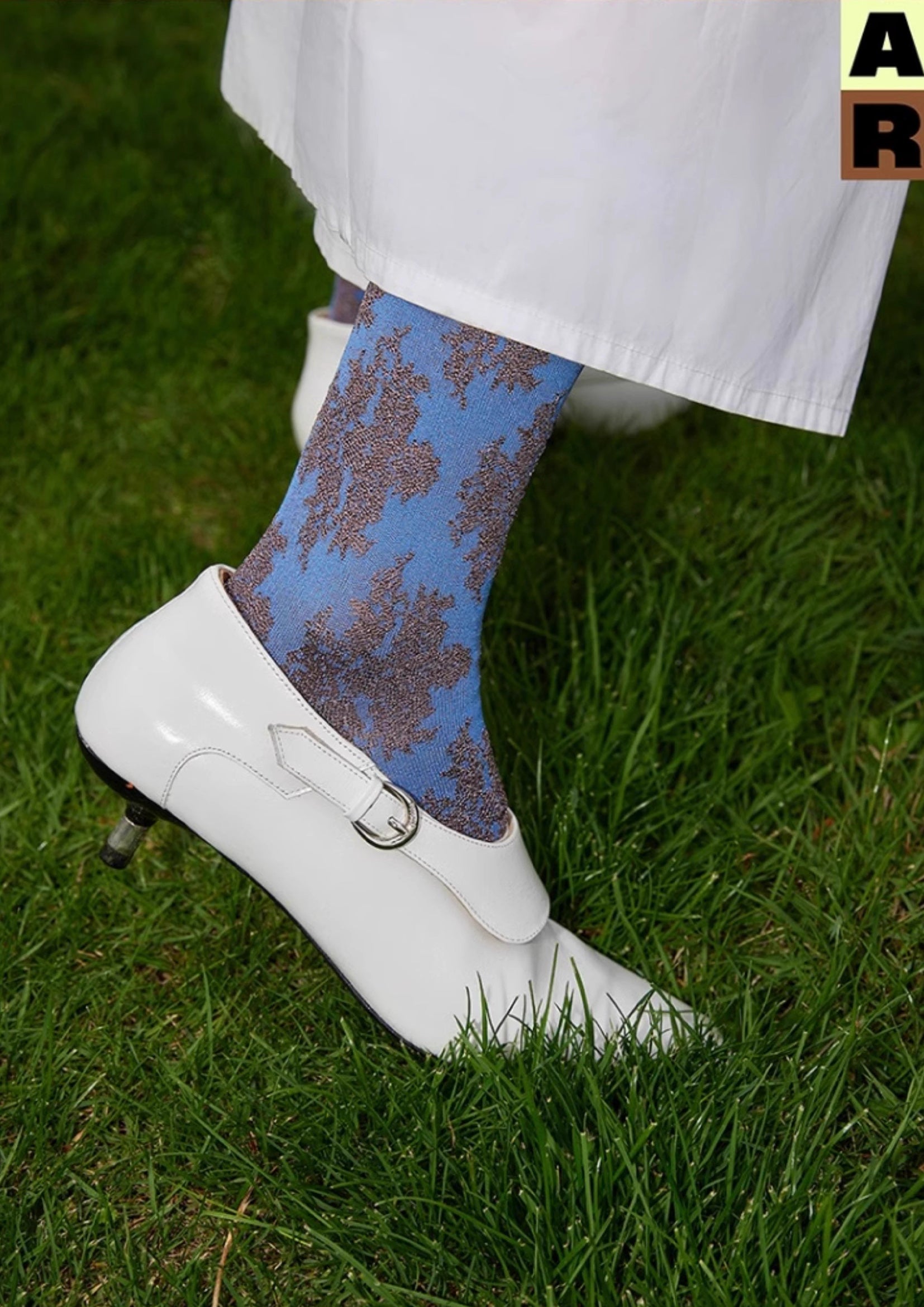 Lace jacquard mid-calf sock - azure