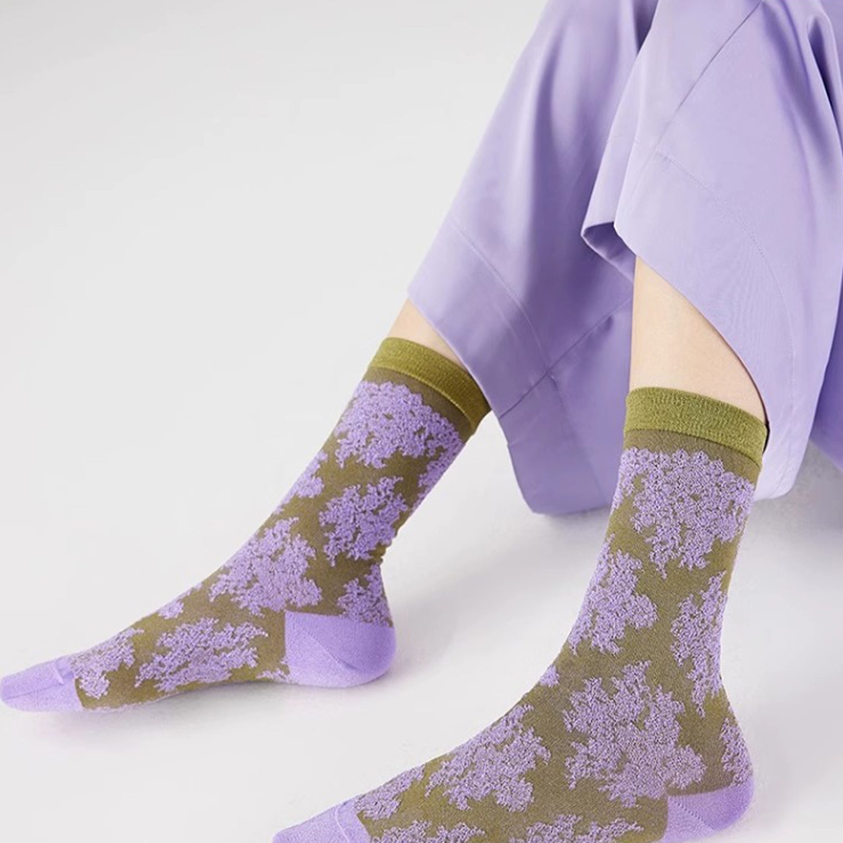 Lace jacquard mid-calf sock - lavender