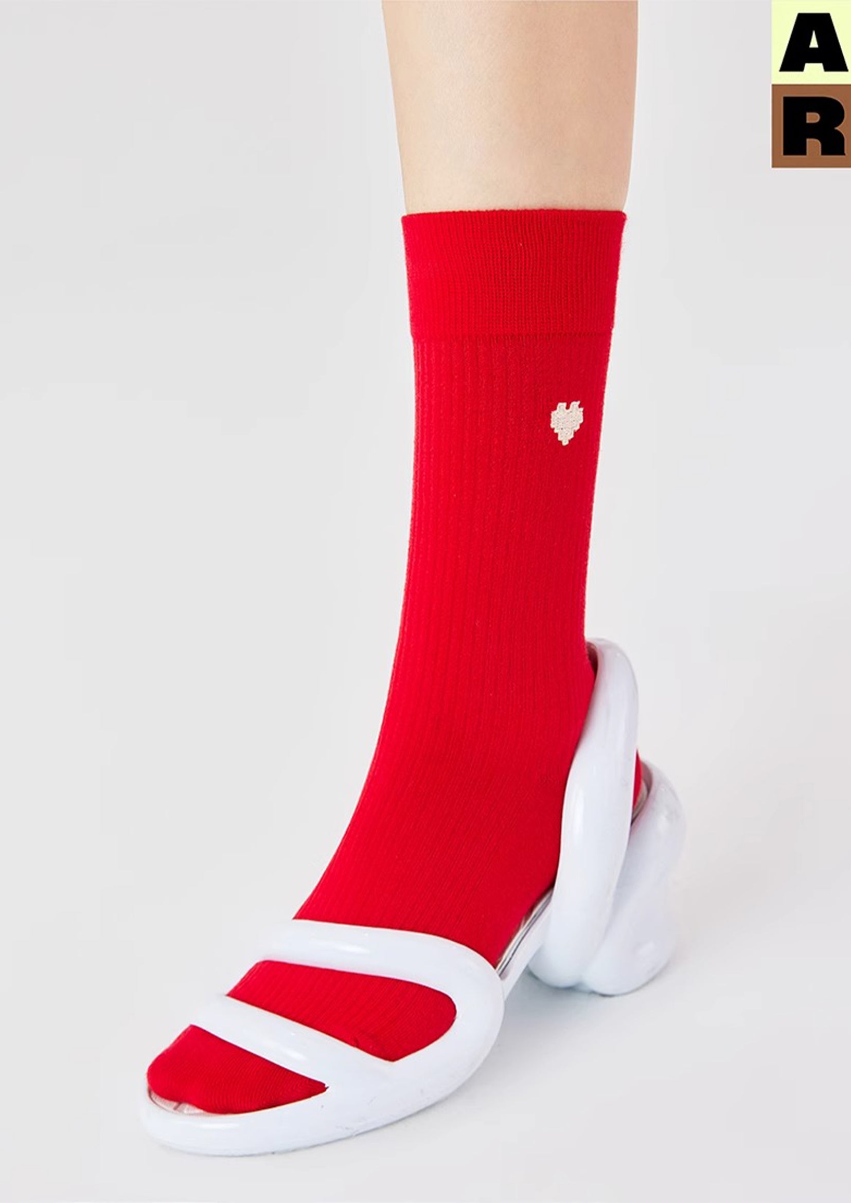 Heart mid-calf sock - red