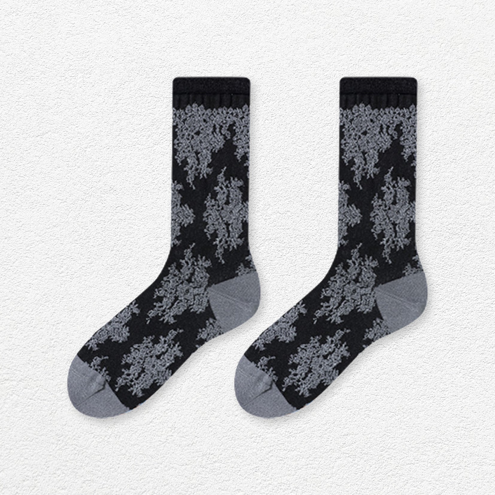 Lace jacquard mid-calf sock - black