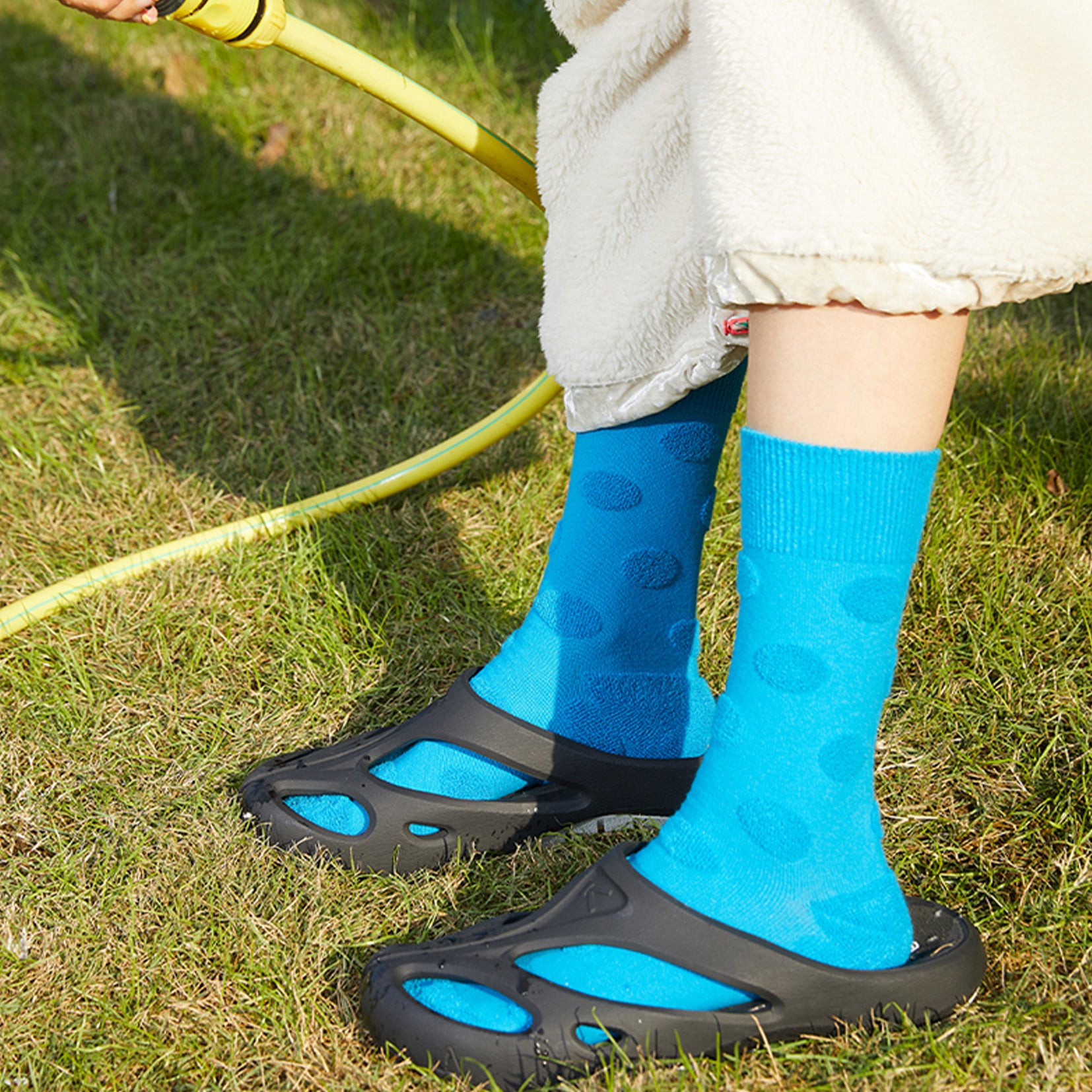 Terry jacquard mid-calf sock - sky blue