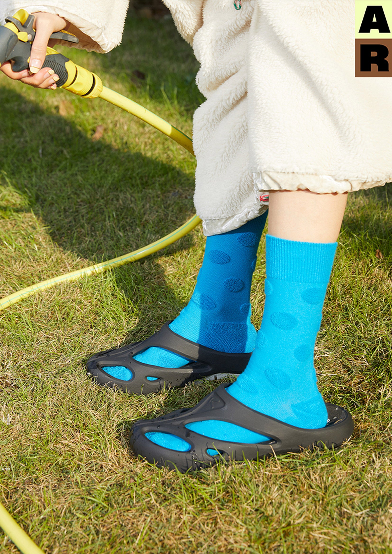 Terry jacquard mid-calf sock - sky blue