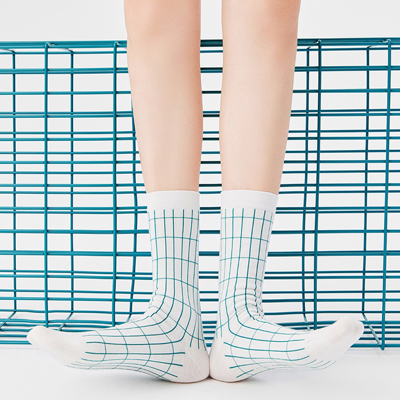 Grid mid-calf sock - teal