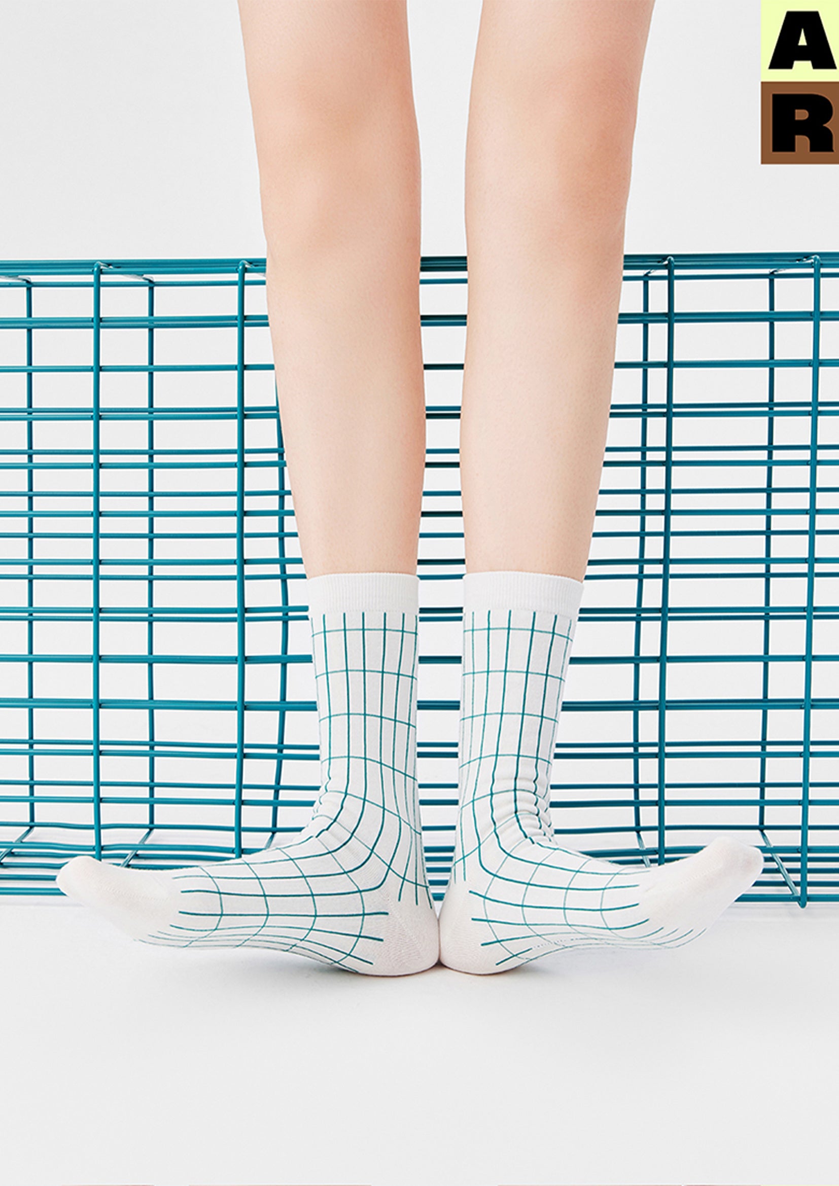 Grid mid-calf sock - teal