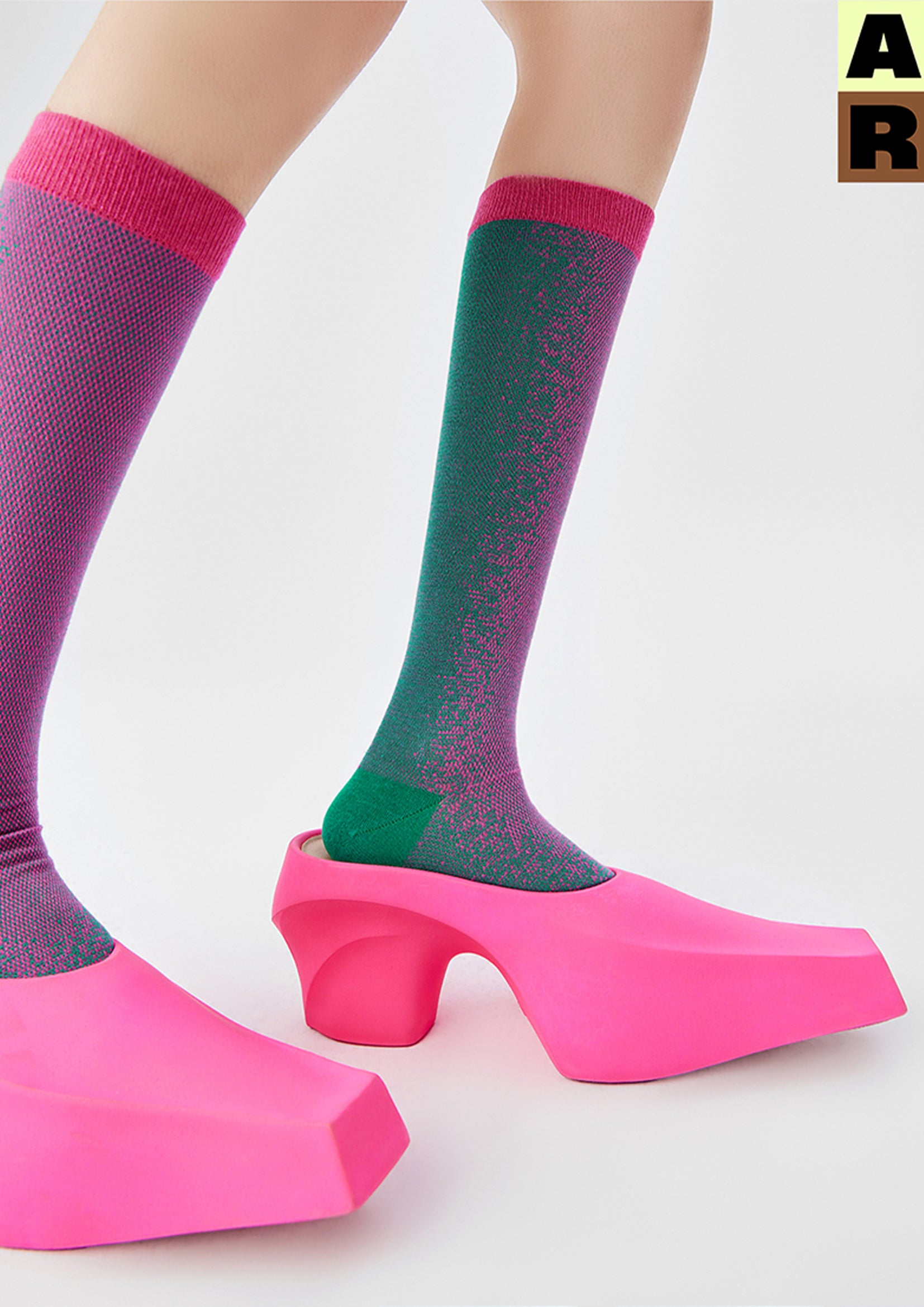 Light Particles over-the-calf sock - pink & green