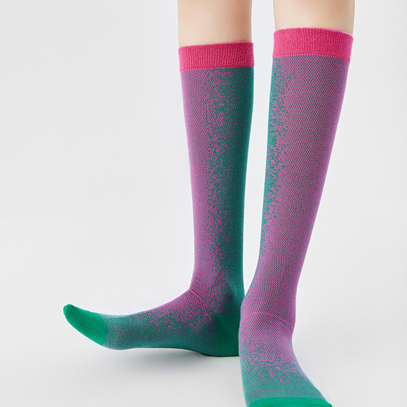 Light Particles over-the-calf sock - pink & green