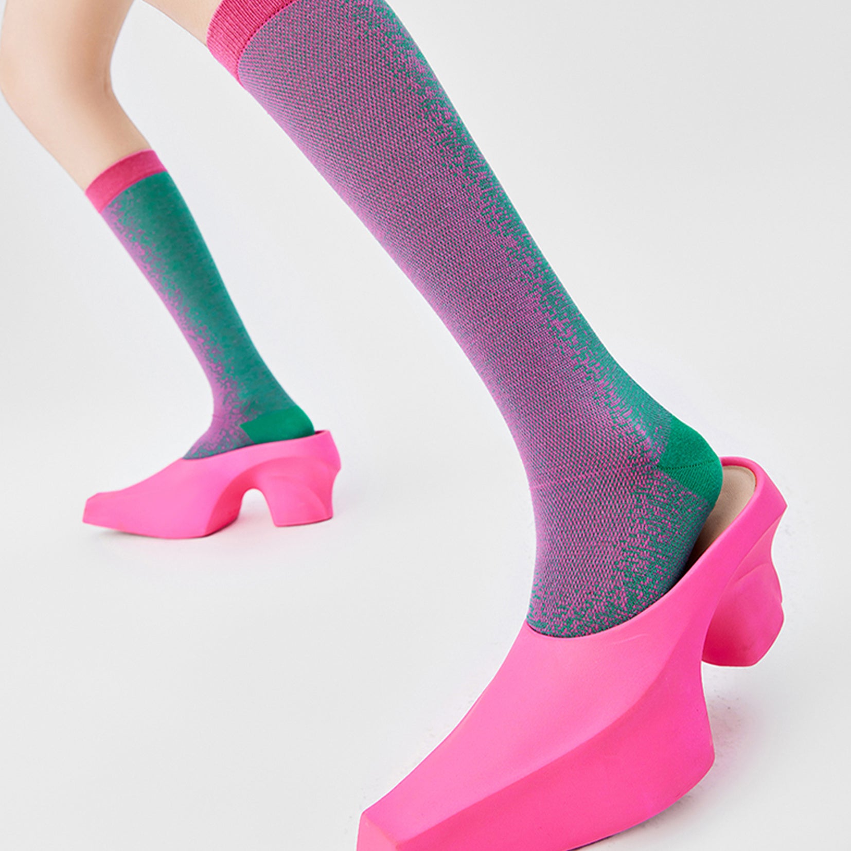 Light Particles over-the-calf sock - pink & green