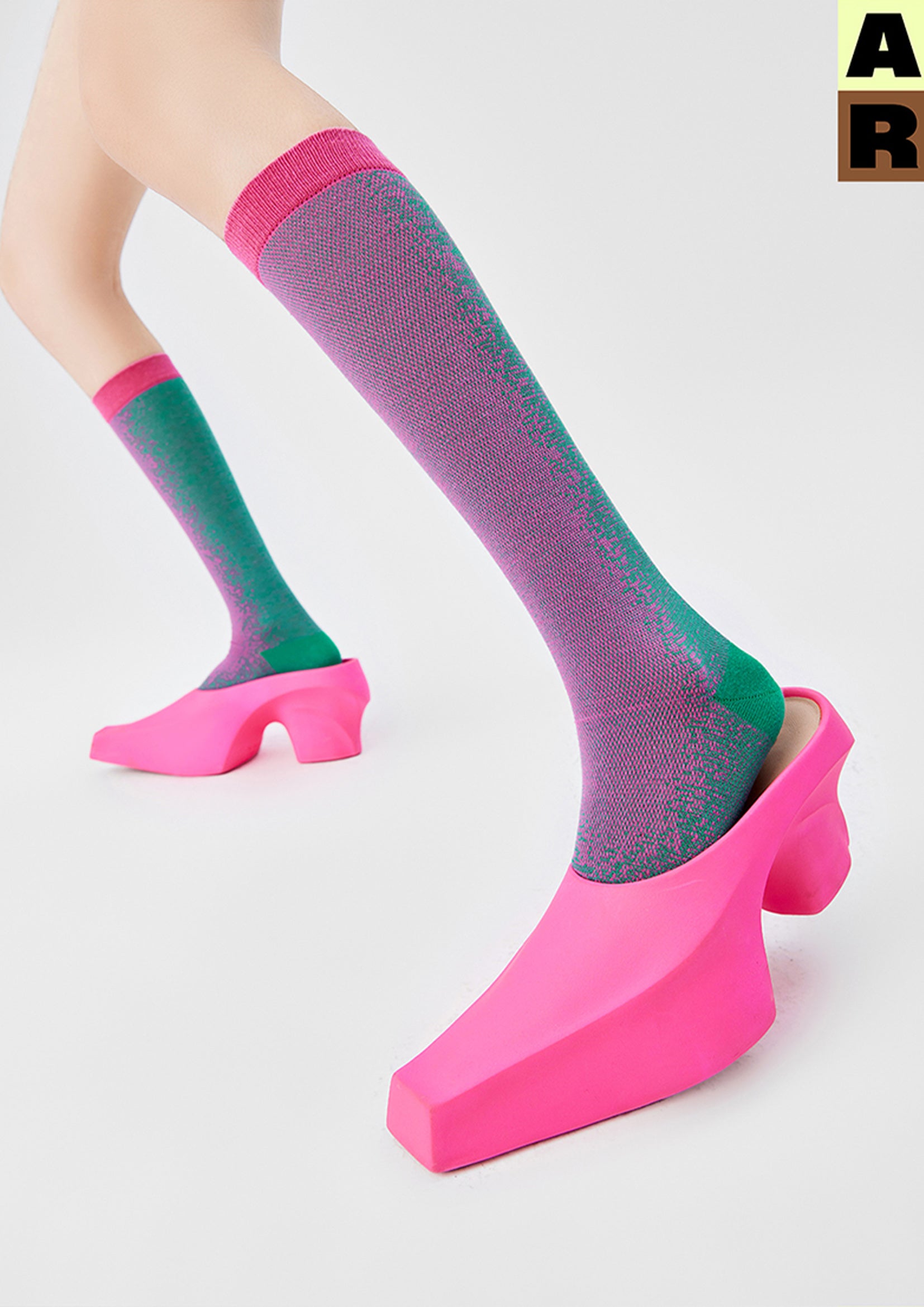 Light Particles over-the-calf sock - pink & green